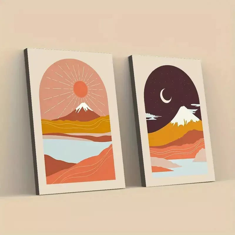 2pcs Modern Abstract Landscape Sunrise & Night Sky Wall Art - 50x75cm Framed Canvas Prints | High Quality 100% Australian Made | Ready to Hang | Perfect for Living Room, Bedroom & Office Decor