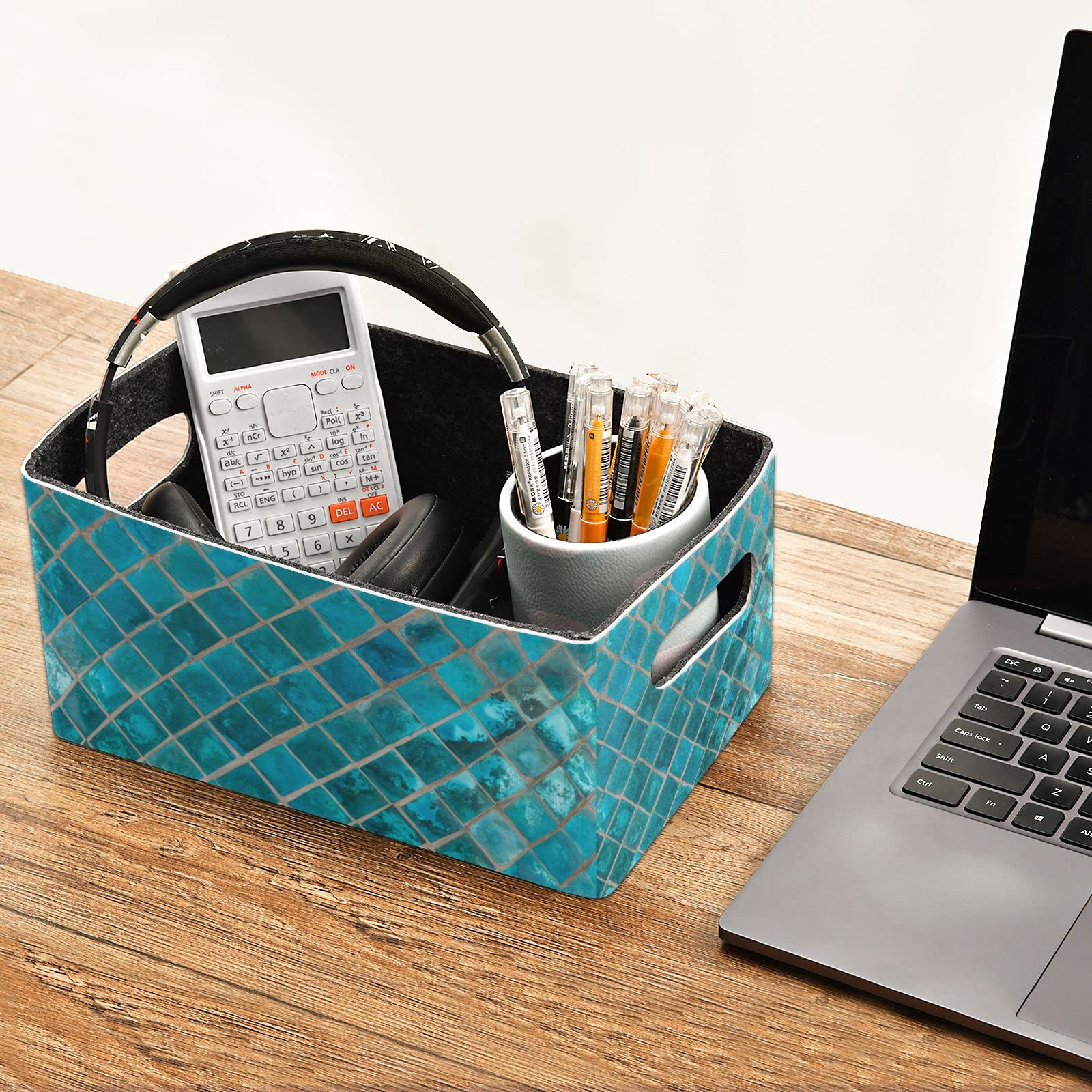 Shiny Turquoise Ceramic Storage Baskets - Foldable Organizer for Shelves, Closet & Nursery