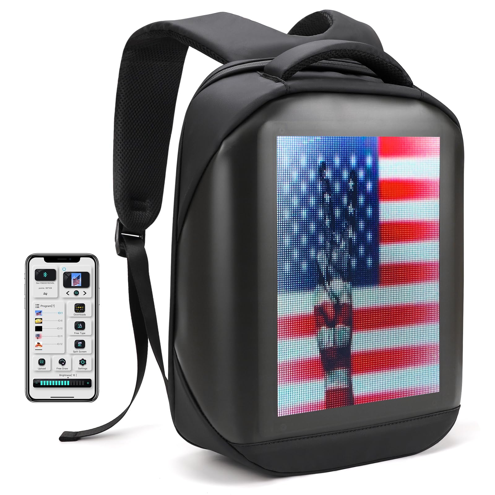 Programmable LED Backpack with HD Color Screen - 15.6 Inch Waterproof Laptop Backpack with App Control for Travel, Motorcycle Riding, and Night Cycling - Perfect for Commuters, Students, and Tech Enthusiasts