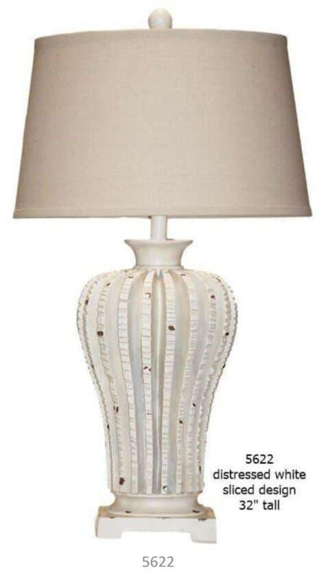Distressed White Table Lamp - H&H Lamp 5622 Sliced Design for Bedroom, Living Room & Office Decor