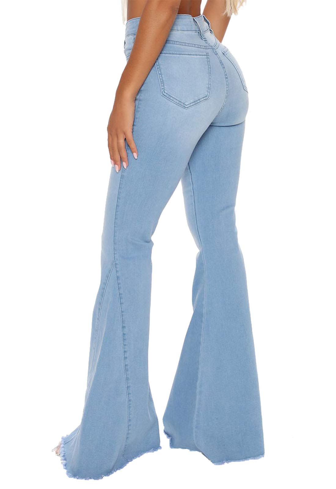 CutieLove Women's Ripped Bell Bottom Flare Jeans - Mid Rise Destroyed Hem Denim Pants for Casual Outfits & Retro Style Fashion