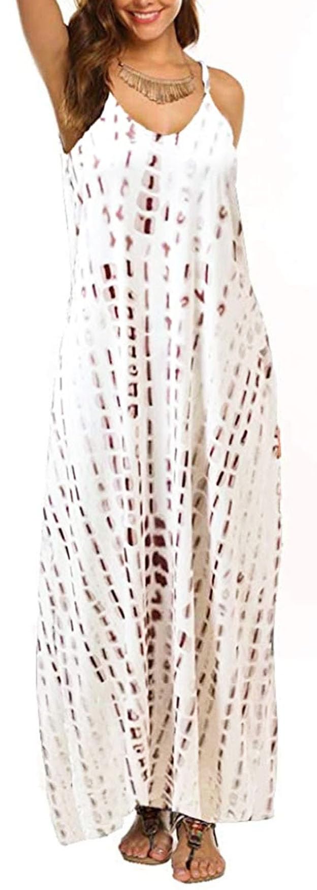 Supnier Women's Bohemian Floral Maxi Dress - V-Neck Sleeveless Summer Dress with Spaghetti Straps & Pockets | Perfect for Beach Vacation, Music Festival & Casual Outings