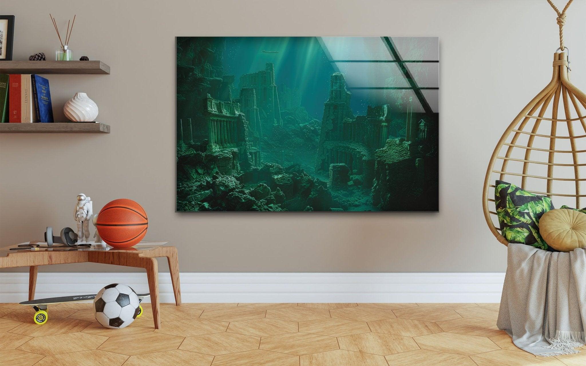 Atlantis Underwater Glass Wall Art - Handmade Ocean Themed Home Decor for Living Room, Bedroom & Office - Perfect Coastal Decor, Unique Gift Idea