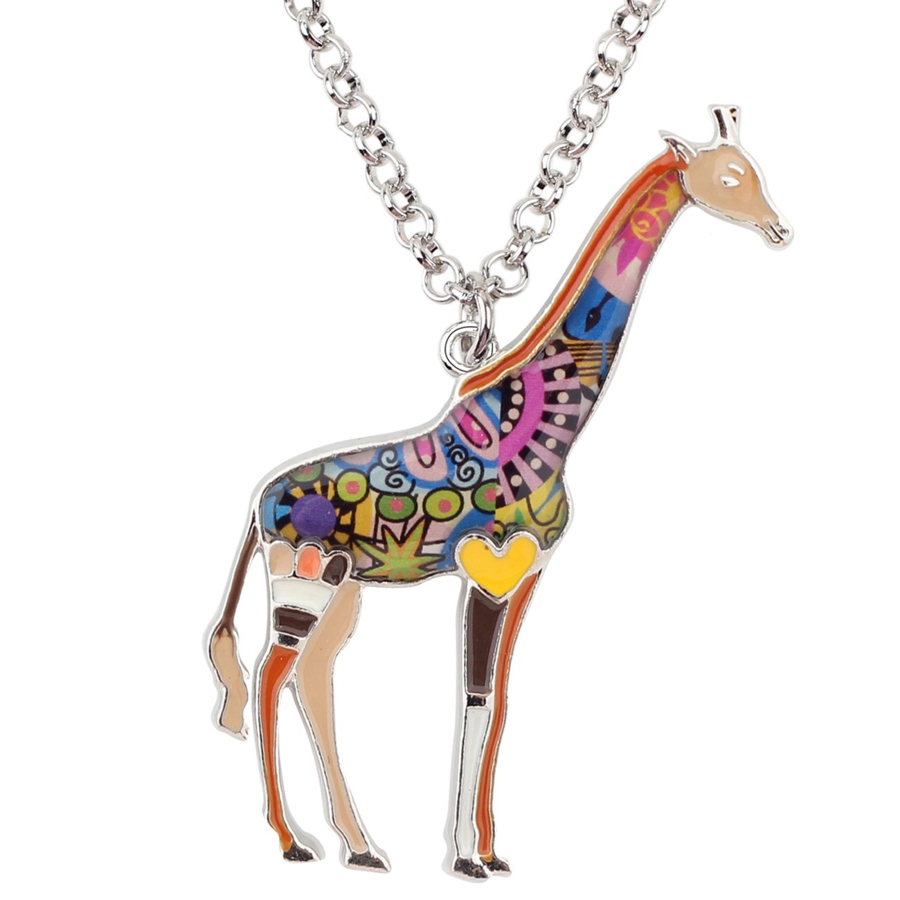 BONSNY Colorful Heart Giraffe Enamel Pendant Necklace for Women & Girls - Trendy Charm Gift for Birthday, Valentine's Day & Everyday Wear