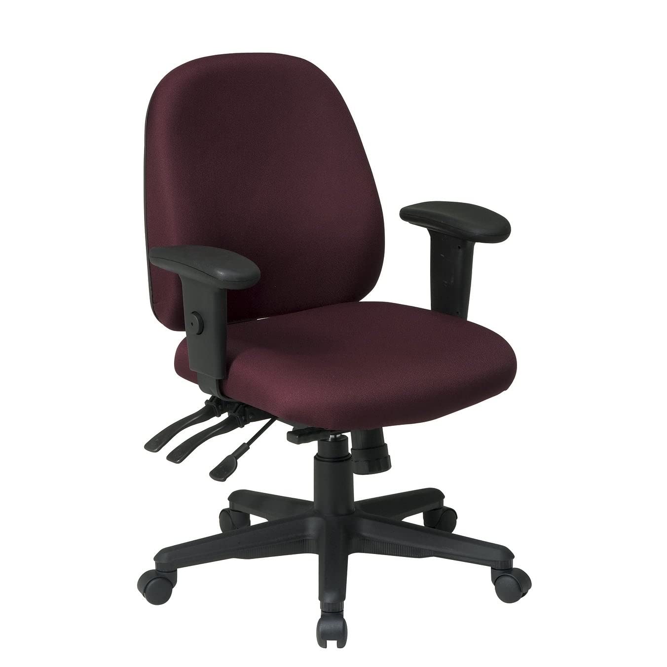 Office Star Ergonomic Mid Back Office Chair - Adjustable Height & Tilt, Padded Armrests, Burgundy Fabric - Perfect for Home Office, Gaming & Workspace Comfort