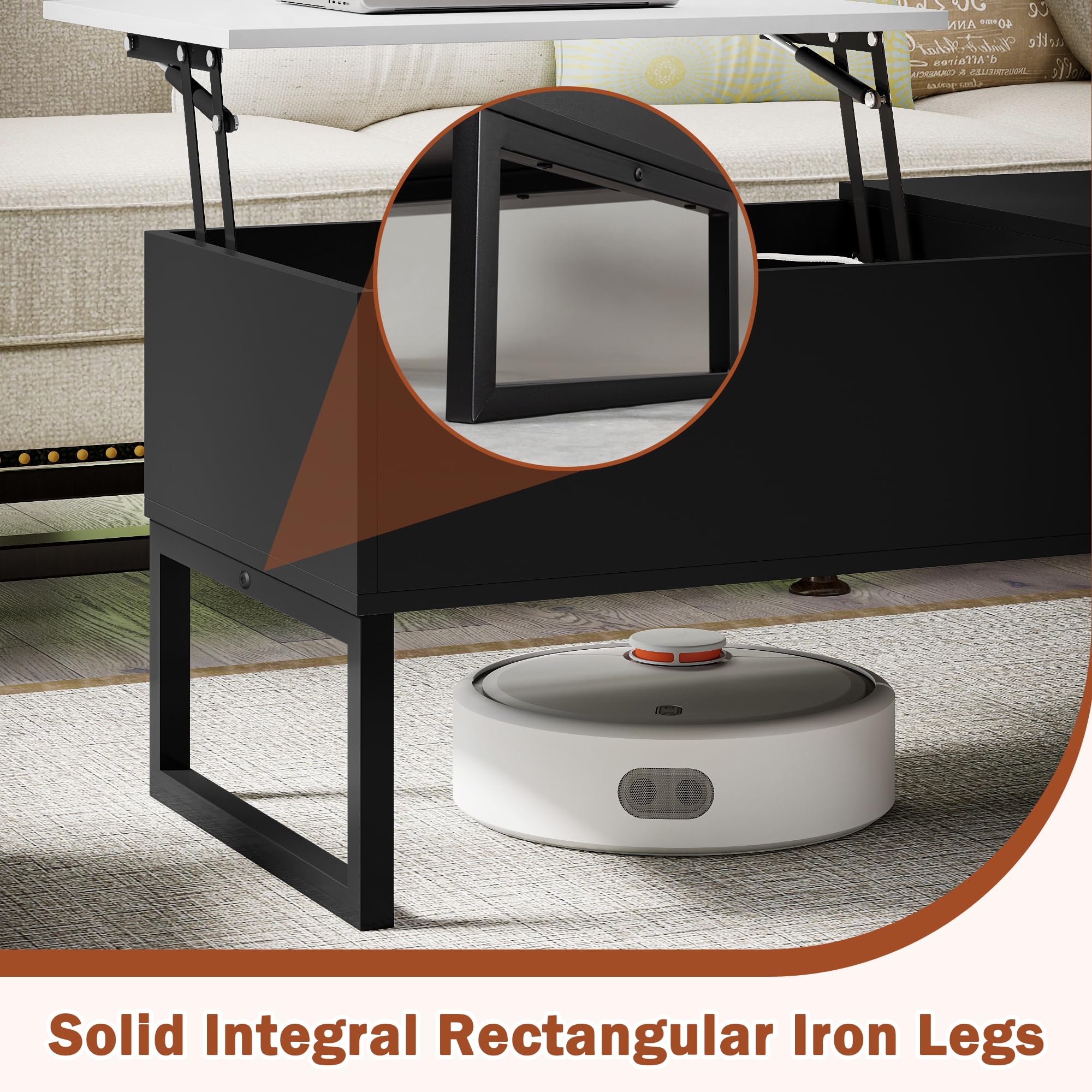 Modern Black Lift-Top Coffee Table - 40