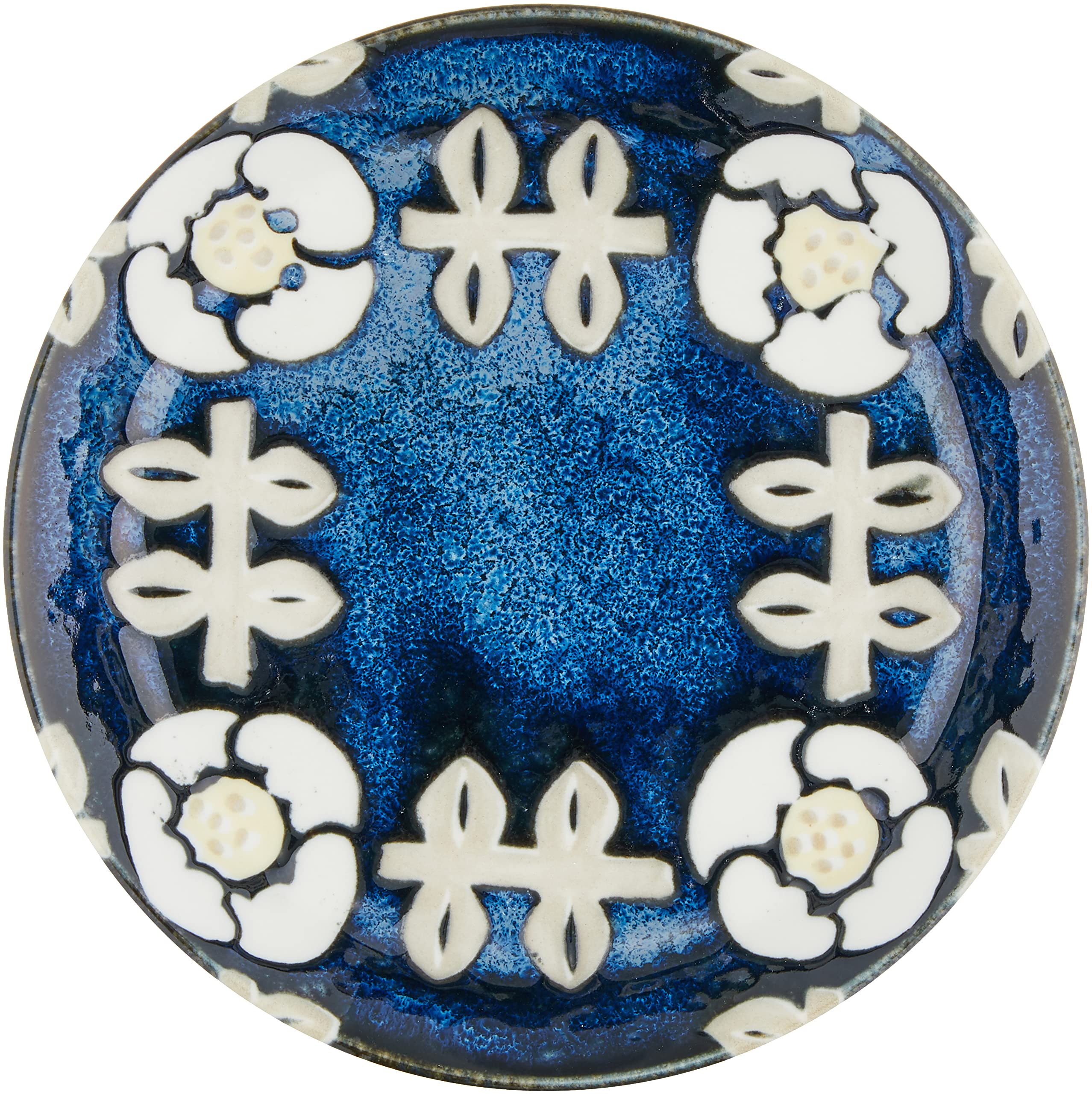 Aito 266131 Nordic Floral Plate - 5.5 Inch Navy Blue Japanese Ceramic Dish - Microwave & Dishwasher Safe Mino Ware - Perfect for Breakfast, Dessert & Scandinavian Style Dining