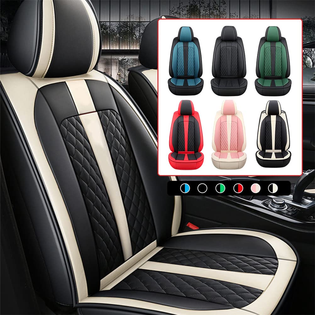 BPOOBP Waterproof PU Leather Car Seat Covers for Toyota Sienna - Sport Style Front Seat Protectors (Black/Beige) | Comfortable Vehicle Cushion Covers for Daily Commuting & Road Trips