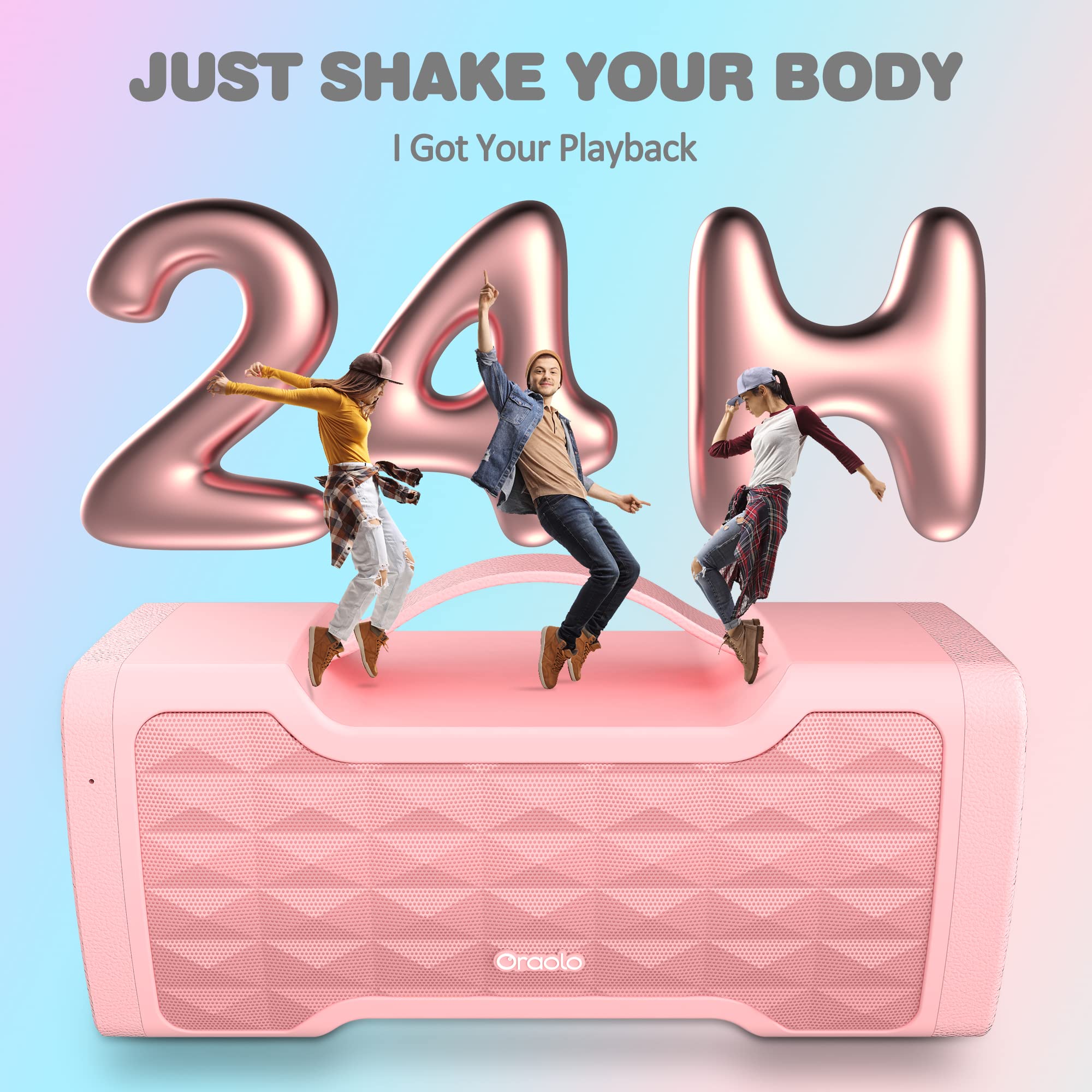 Oraolo 40W Pink Bluetooth Speaker - Portable Wireless Speaker with Loud Stereo Sound, IPX6 Waterproof, USB/AUX Input, Built-in Mic for Clear Calls - Perfect for Home, Party, Outdoor, Travel, Gifts for Women & Girls