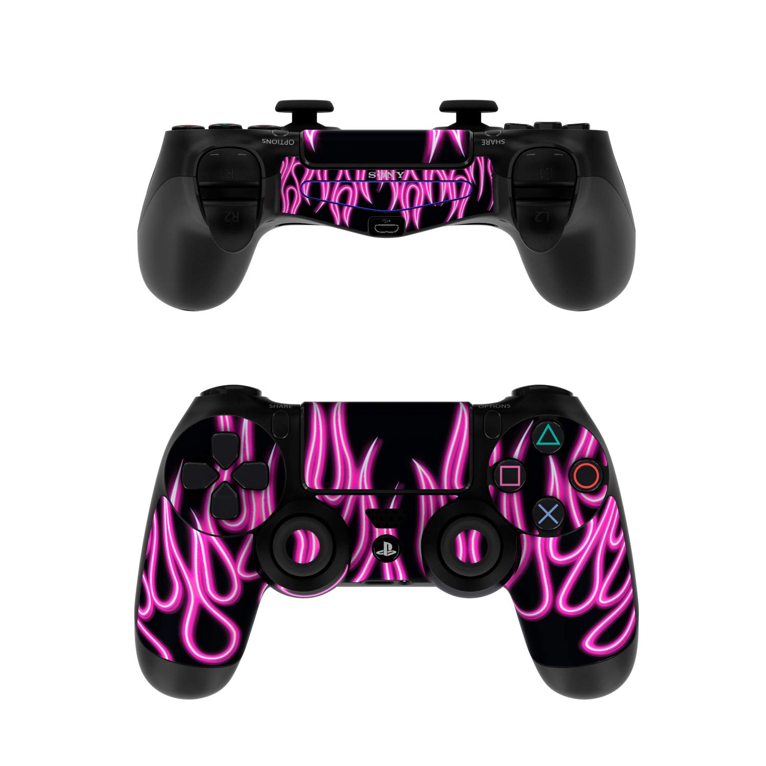 Pink Neon Flames PS4 Controller Skin Sticker Decal Wrap - Custom Vinyl Protective Cover for Sony PlayStation 4 Gamepad (Controller Not Included) - Perfect for Gaming Enthusiasts & Personalized Style