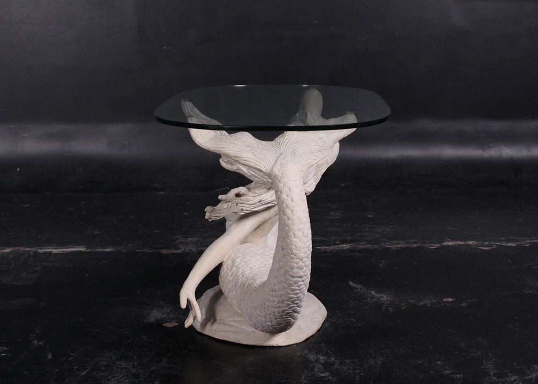 Imported Mermaid Coffee Table with Roman Stone Finish & Glass Top - Perfect for Living Room, Lounge & Home Decor