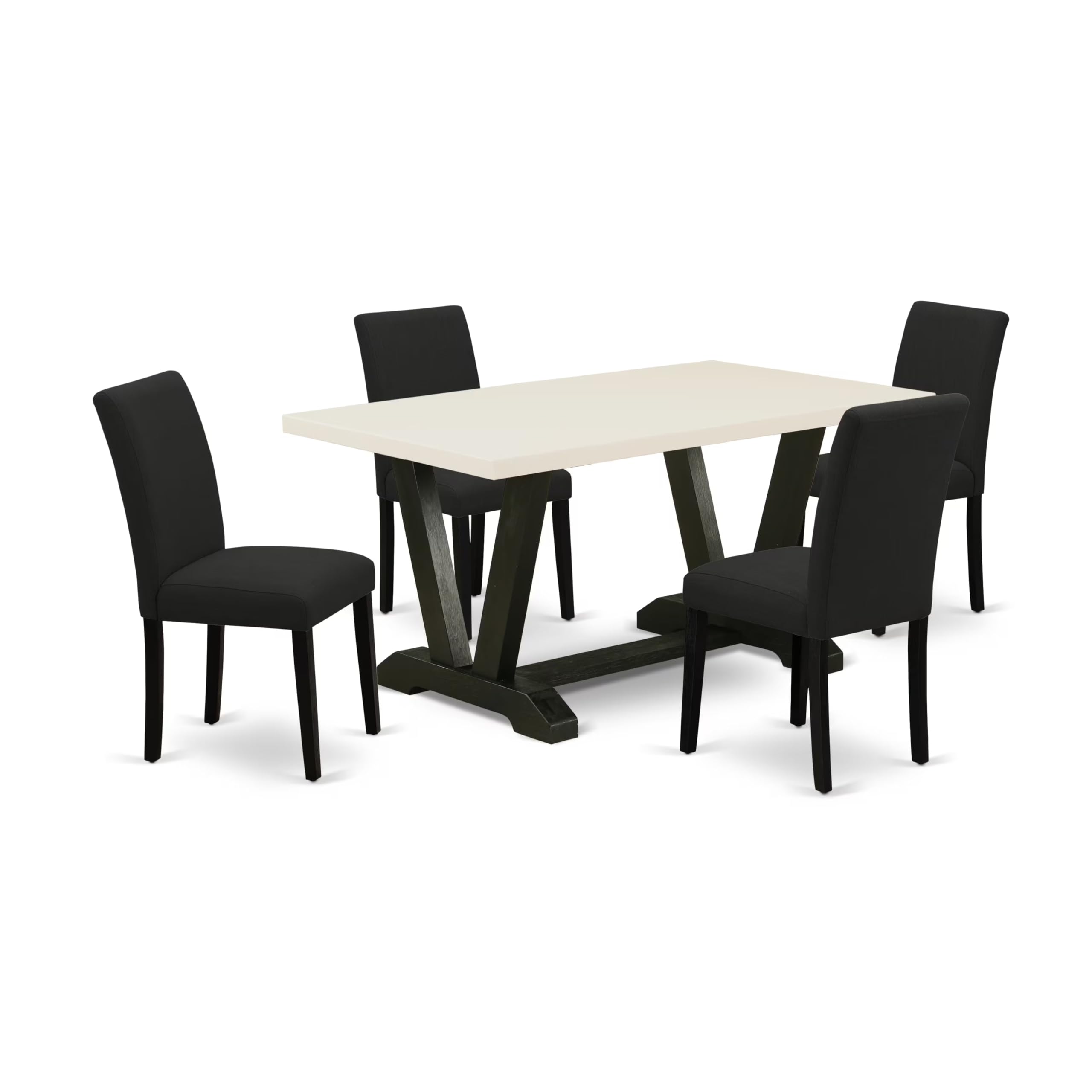 East West Furniture 5-Piece Dining Table Set for 4 - 36x60 Inch Rectangle Kitchen Table with V-Legs & 4 Black Linen Upholstered Chairs, Multi-Color - Perfect for Small Spaces, Breakfast Nooks, and Modern Apartments