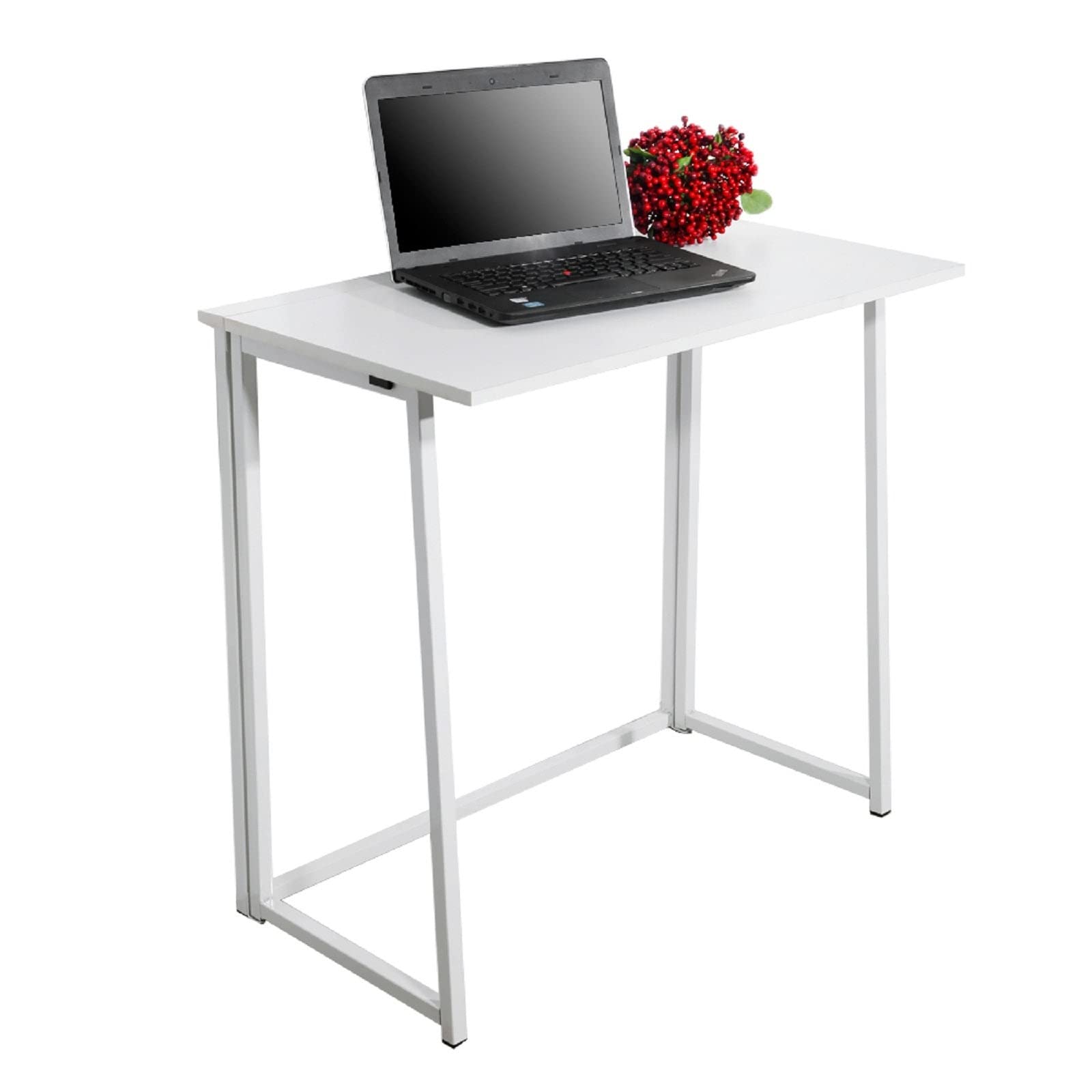 Compact Collapsible Computer Desk - White Modern MDF Wood Finish for Small Spaces | Home Office, Dorm Room, Studio Apartment Workstation
