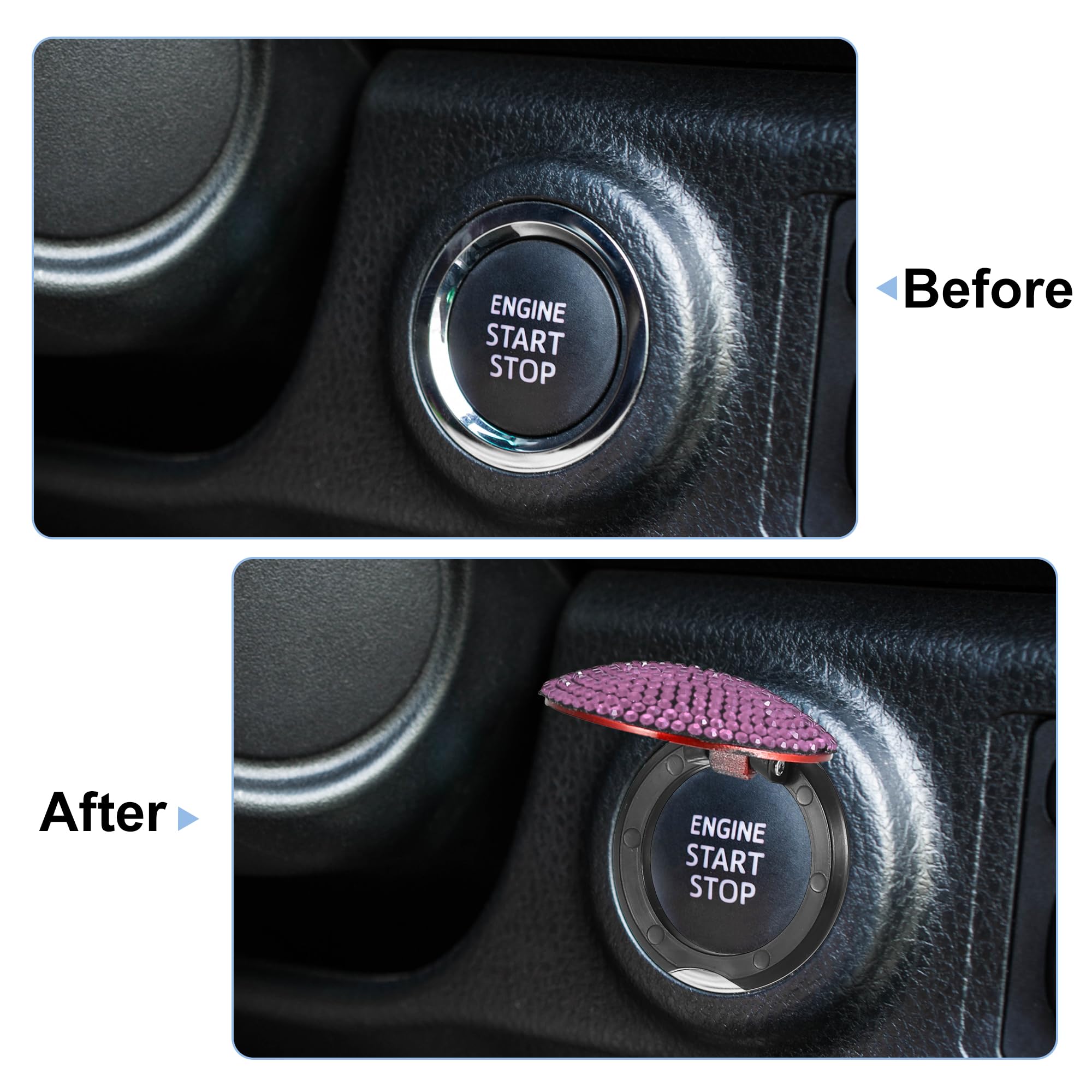 X AUTOHAUX Bling Car Start Stop Engine Button Cover - Pink Rhinestone Anti-Scratch Universal Decorative Ring for Ignition Protection | Stylish Accessory for Cars, SUVs & Trucks | Perfect Gift for Car Enthusiasts