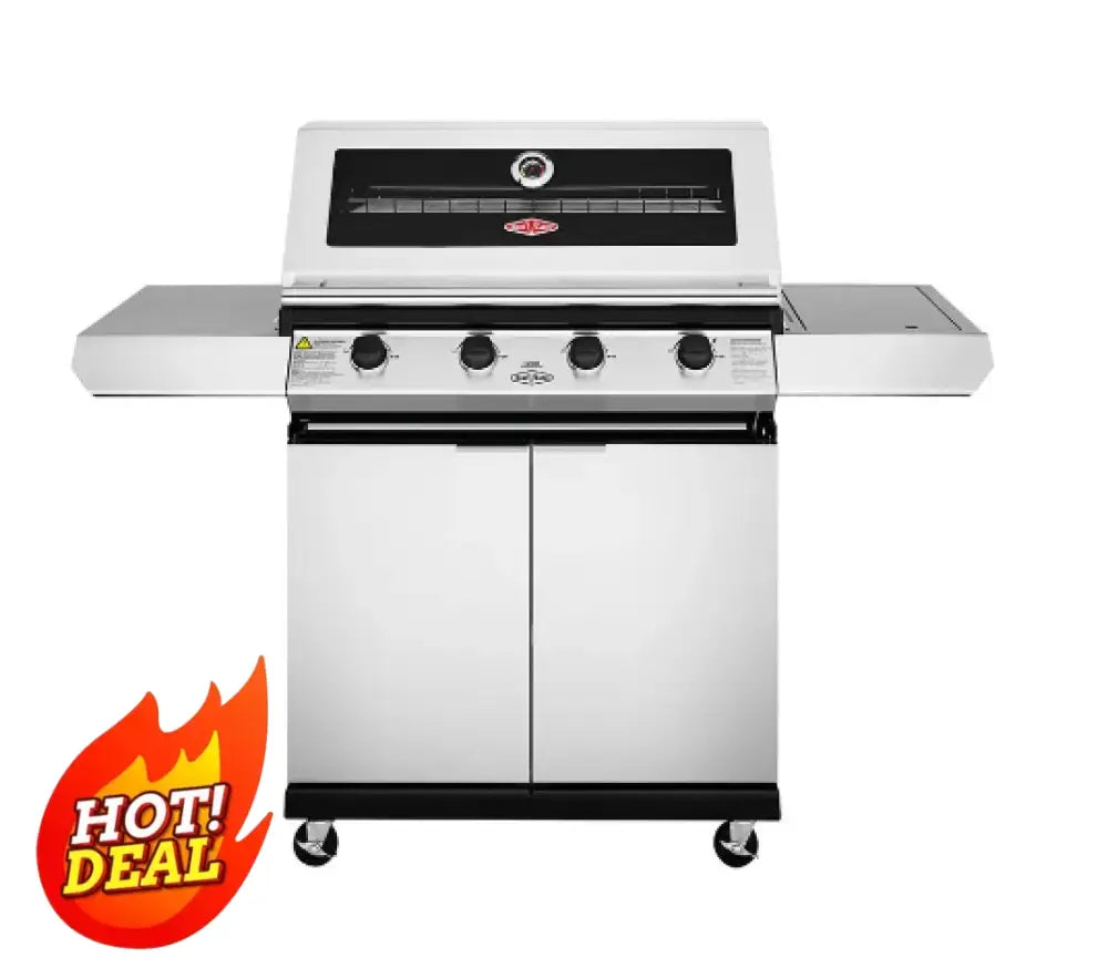 BeefEater BMG1241SB 1200 Series 4-Burner Stainless Steel BBQ Grill with Side Burner & Trolley - Perfect for Backyard Grilling, Outdoor Parties & Family Gatherings (BBG1240SB/BTR1241SB)