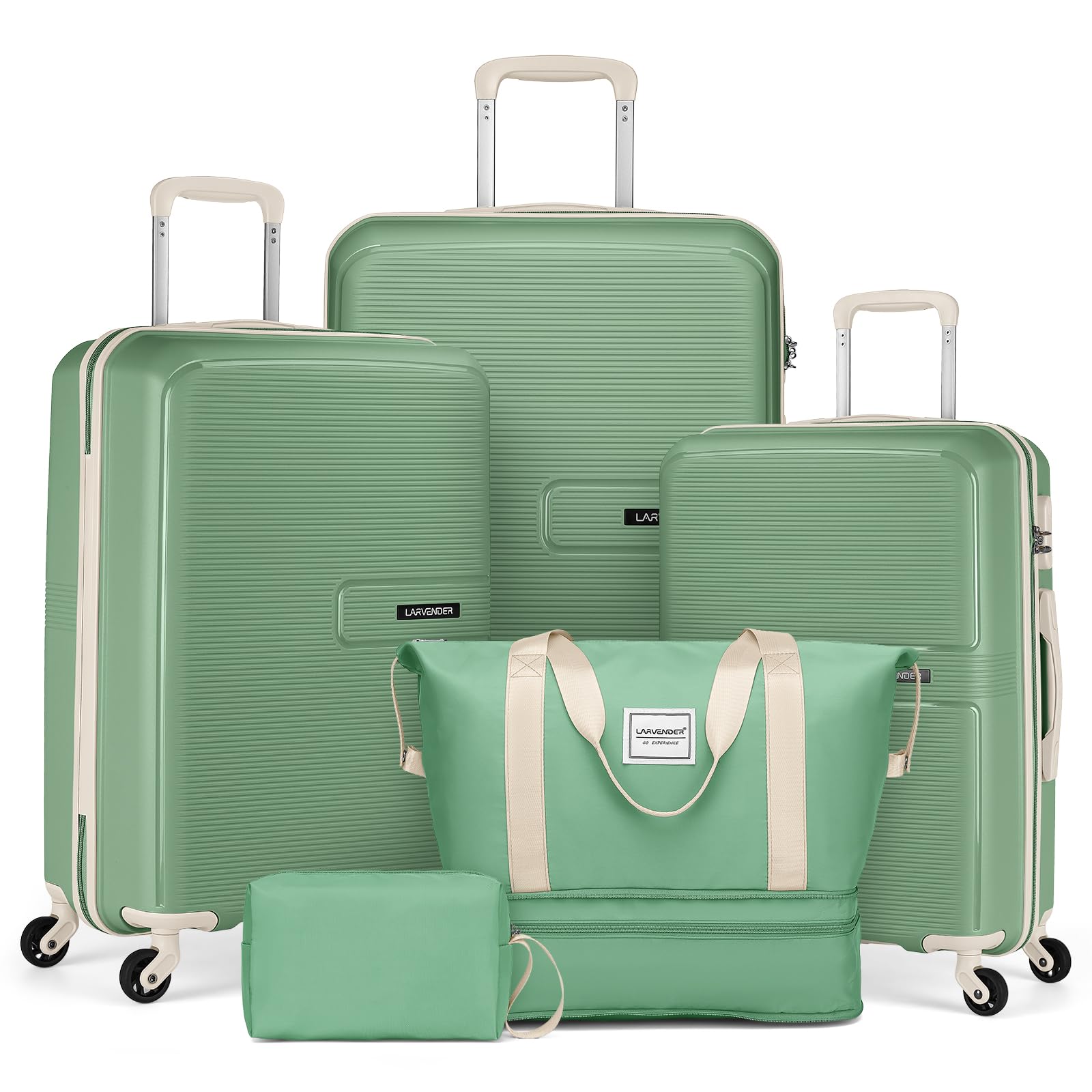 5-Piece Lavender Expandable Hardside Luggage Set with Spinner Wheels - Lightweight PP Carry-On Suitcase for Men & Women (Green) | Perfect for Air Travel, Business Trips & Family Vacations