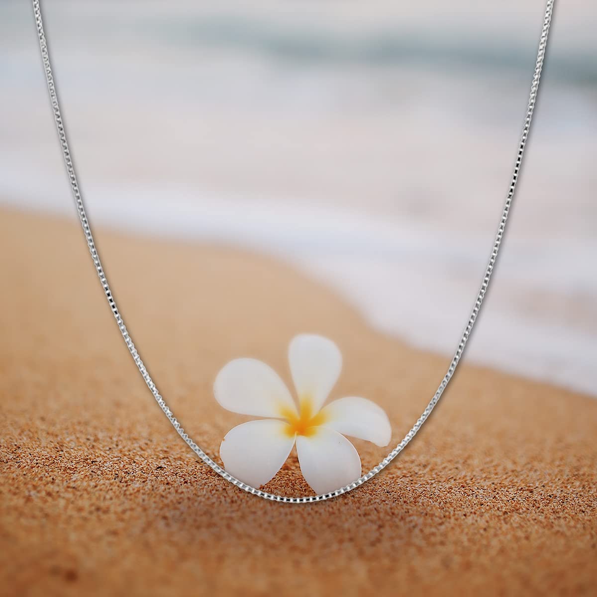 14K Solid White Gold Box Chain Necklace for Women & Men - 0.5mm or 1mm Width, 16