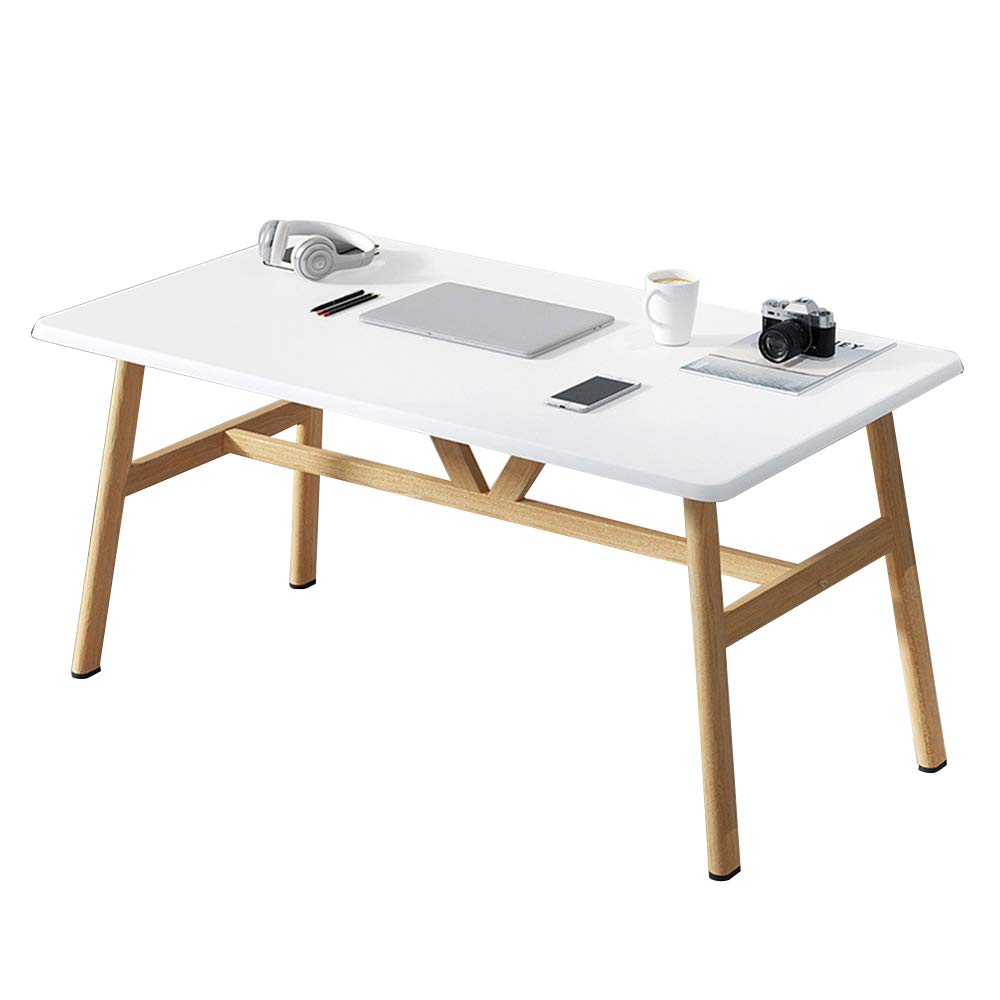Modern Wooden Writing Computer Desk with Solid Wood Legs - Freestanding Home Office Desk for PC & Laptop - Perfect for Small Spaces, Remote Work & Study