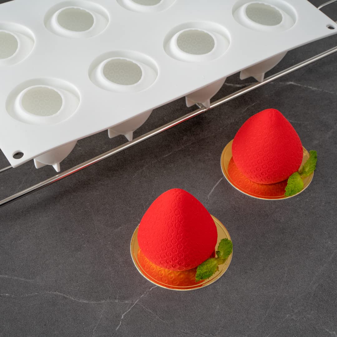 Restaurantware - 8 Cavity Strawberry Silicone Mold Set for Baking, Freezing & Candy Making | Flexible, Non-Stick, Oven-Safe Pastry Molds | Perfect for Cupcakes, Chocolates & DIY Desserts | 10-Pack White Silicone Fruit Molds with Easy Release