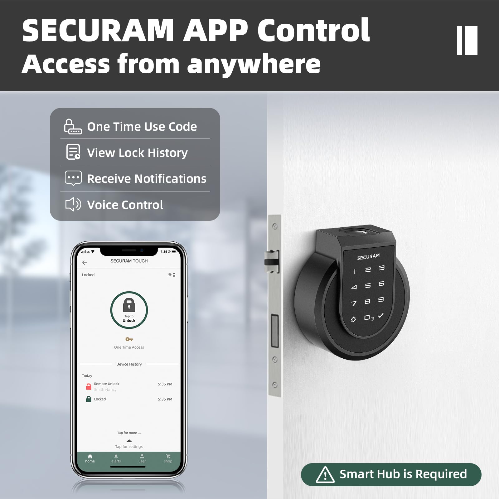 Smart Fingerprint Door Lock - Biometric Bluetooth Enabled with Auto Lock & Voice Control via Alexa/Google Assistant - Secure Keyless Entry for Home & Office Use
