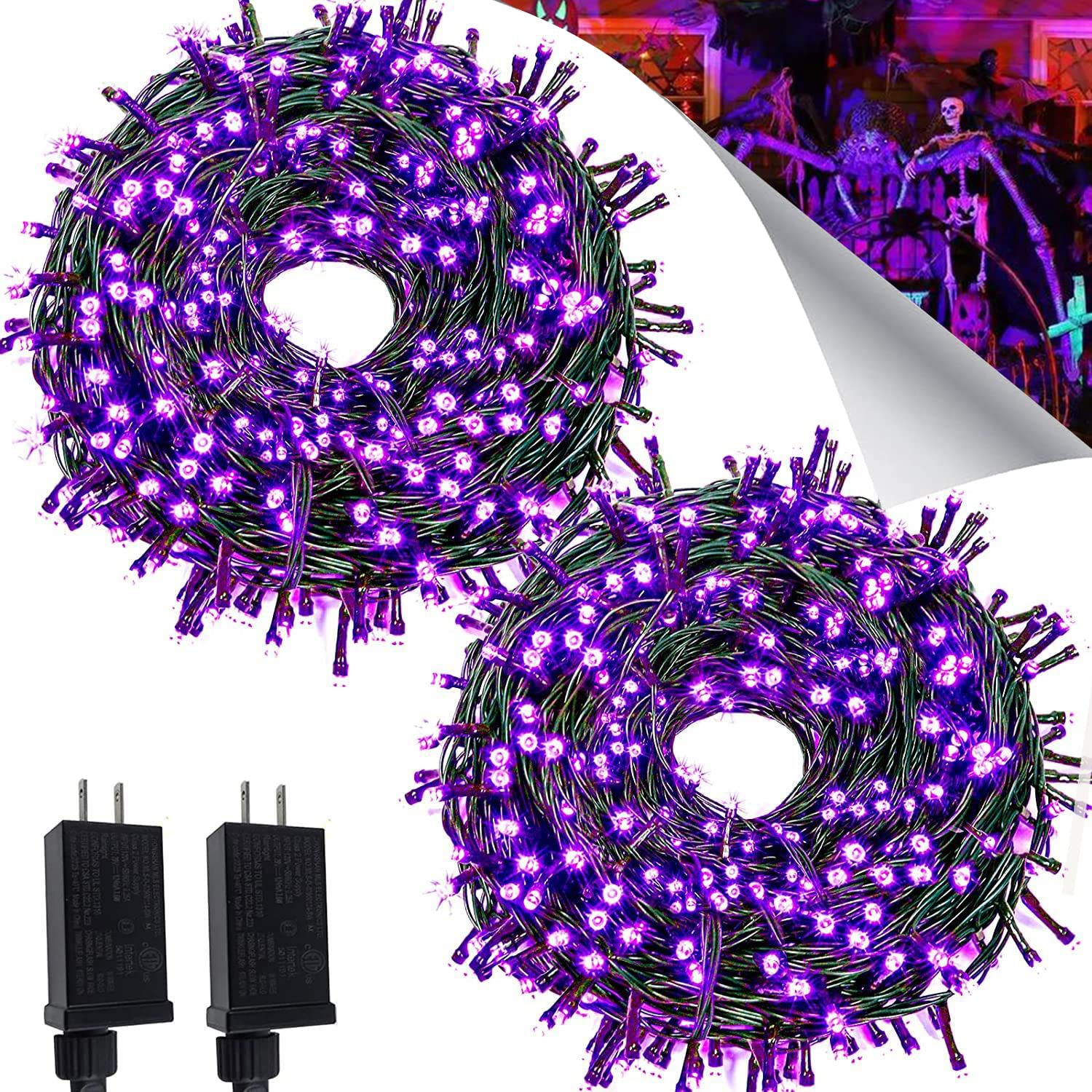 2PACK 164ft 400 LED Super Bright Extendable Purple Halloween Lights - Waterproof 8 Modes String Lights with Green Wire for Halloween Tree & Outdoor Decorations | Perfect for Halloween Party, Yard, Porch, Garden & Indoor Decor