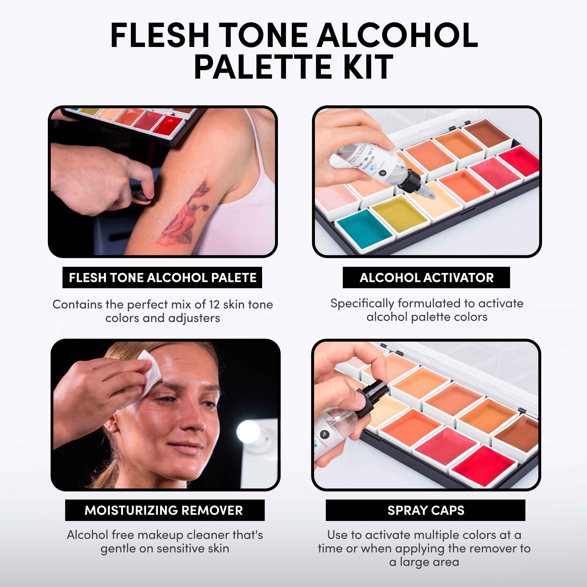 12 Color Flesh Tone Alcohol Activated Palette - Professional Makeup FX Palette for Face & Body Painting - Perfect for Halloween, Cosplay, and Special Effects Makeup Artists