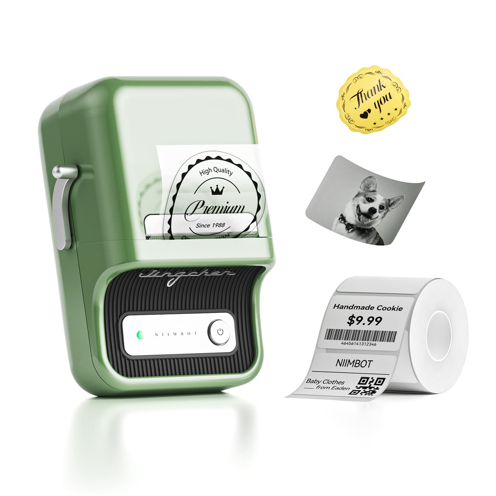 NIIMBOT B21 Bluetooth Label Maker - Portable Sticker Printer for Small Business, Barcode, Clothing, Retail, Bakery, Mailing | Gift Wrapping, Jewelry & Craft Organization | Perfect for Home, Office & Store Use (Green)