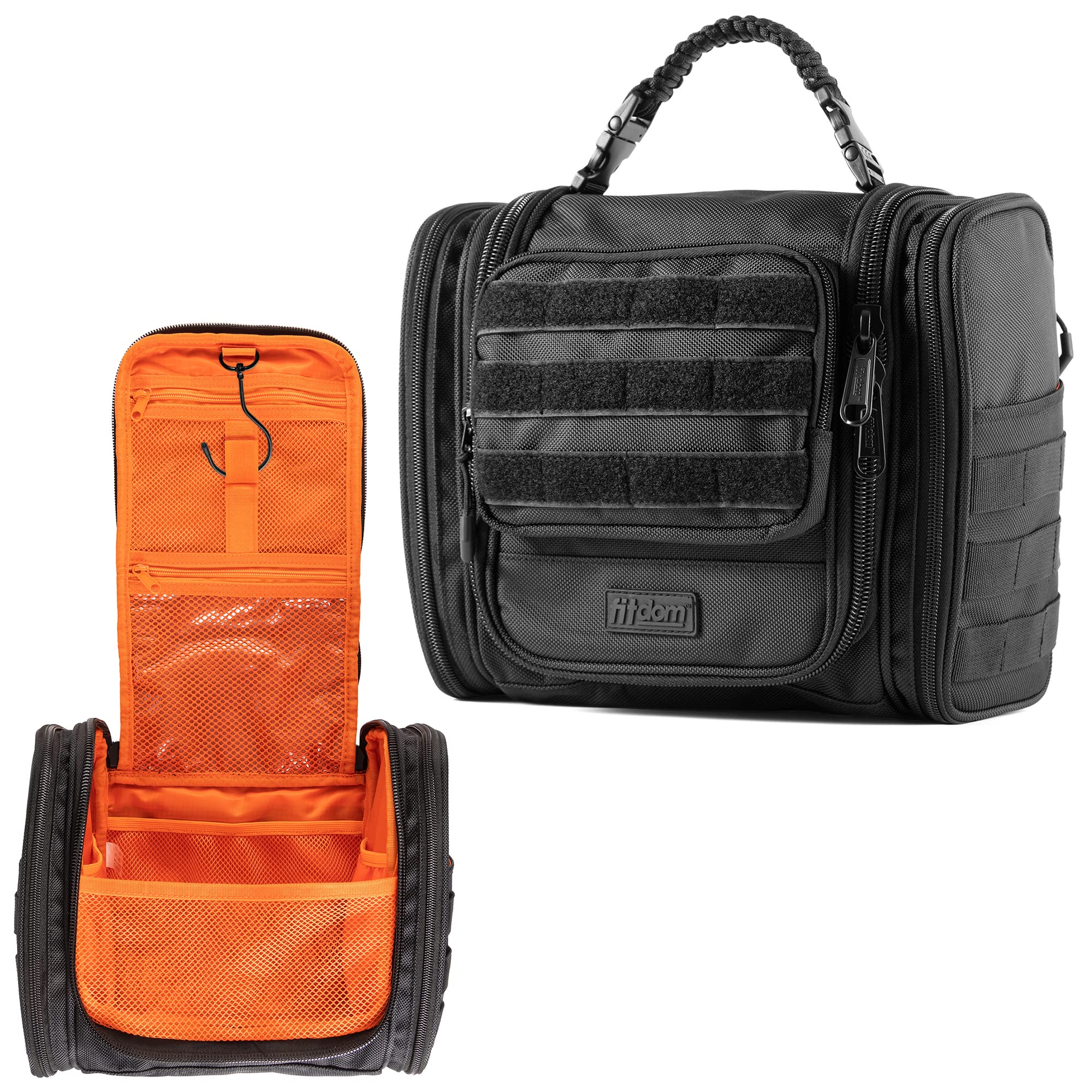 Fitdom Tactical Hanging Toiletry Bag for Men & Women - Waterproof Travel Dopp Kit Organizer for Cosmetics, Toothbrush, Shaving & Grooming Essentials - Perfect for Camping, Gym, Business Trips & Overnight Stays