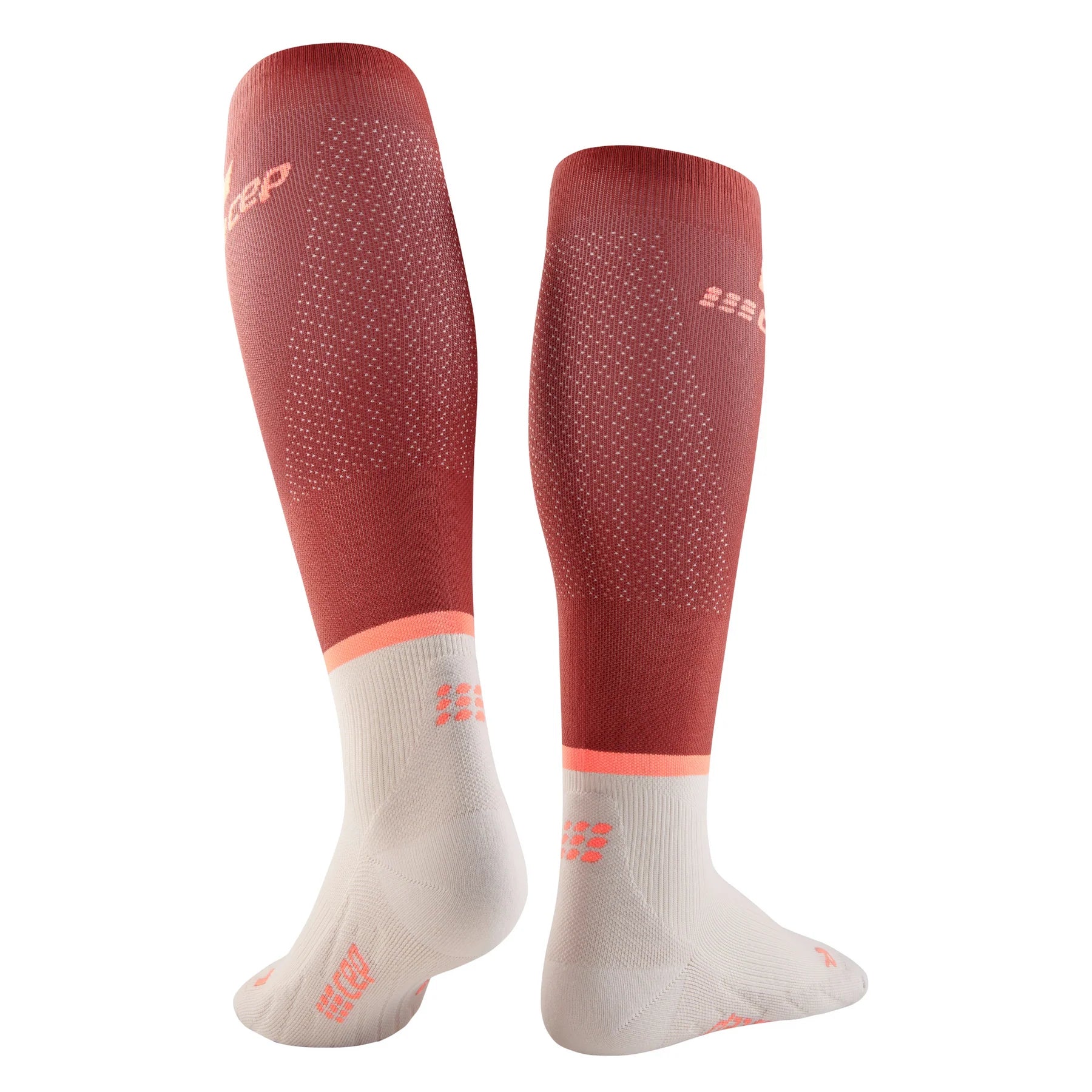 CEP Women's The Run Socks Tall v4 - Compression Running Socks for Women (Red/Off White) - Ideal for Marathon Training, Jogging & Athletic Performance