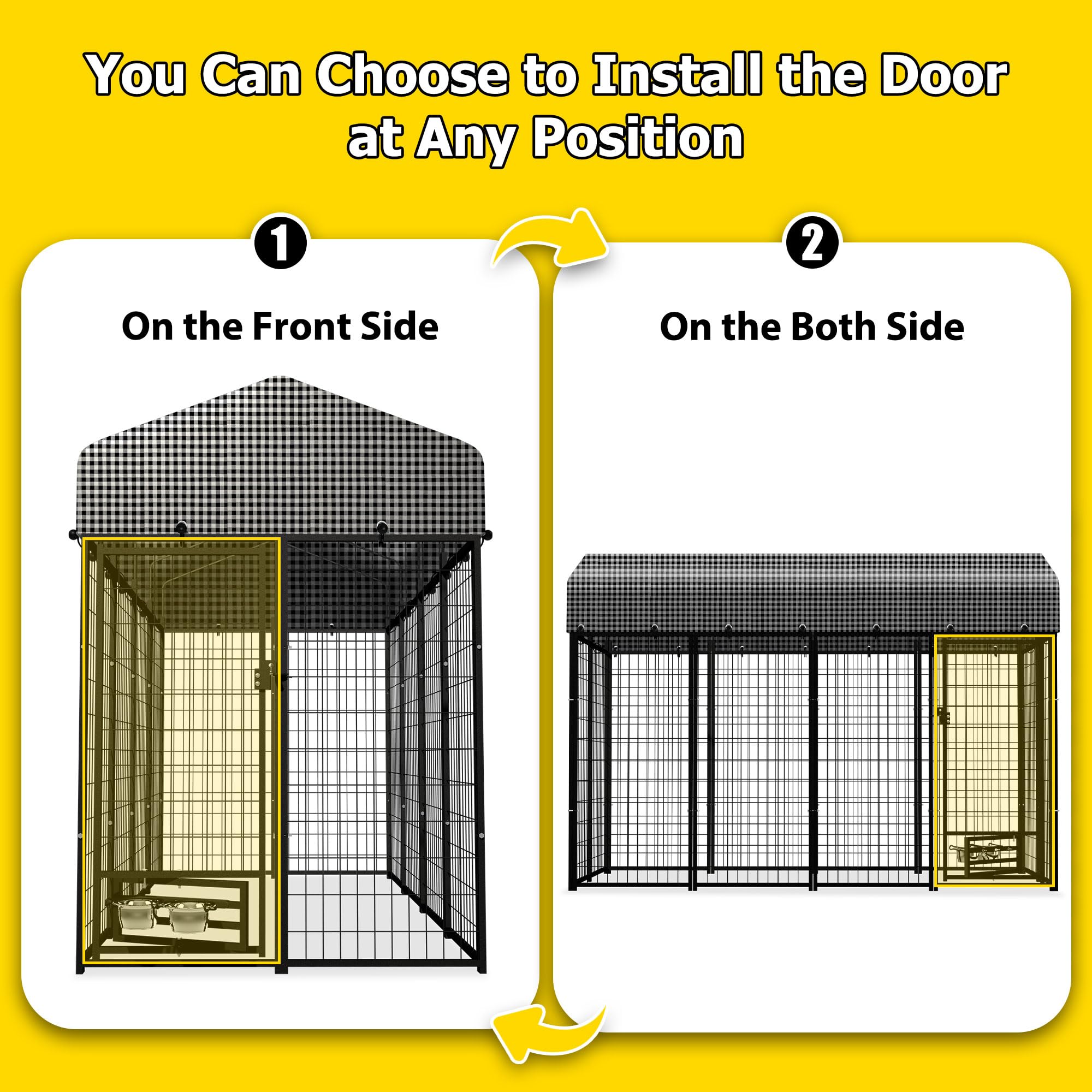 Heavy Duty Outdoor Dog Kennel for Large Dogs - 8'L x 4'W x 6'H Metal Dog Playpen with Roof Cover & Feeding Door - Weatherproof Yard Fence House for German Shepherds, Huskies - Perfect for Backyard, Camping & Outdoor Adventures