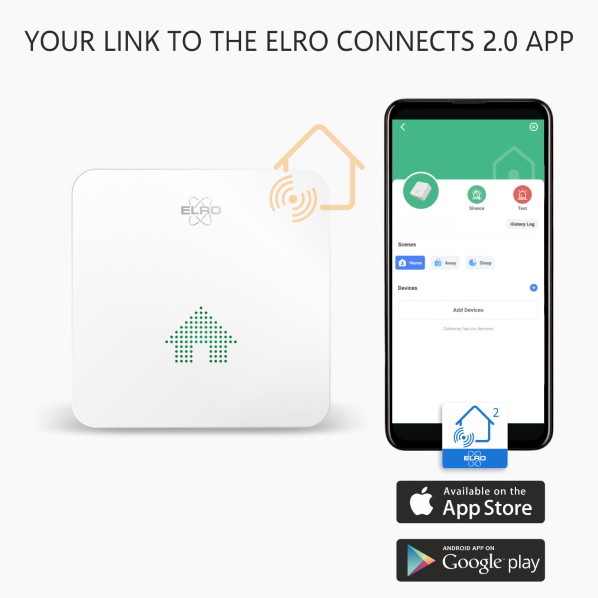 ELRO Connects SF500S - Complete Wireless Smoke Detector Kit with K2 Connector + 3 Smoke Alarms - Smartphone Alerts - EN14604 Certified - Ideal for Home & Office Safety Protection