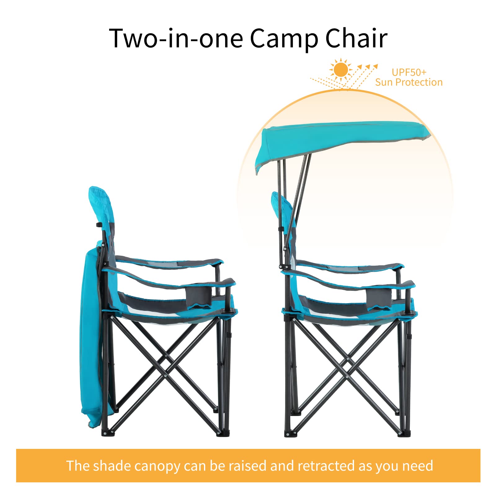 ALPHA CAMP Oversized Folding Camping Chair with Retractable UPF 50+ Sunshade - Portable Heavy Duty Lawn Chair for Outdoor Camping, Beach, Picnic, Hiking, Fishing, and Backyard Relaxation
