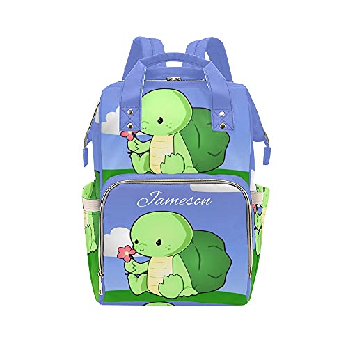 Custom Personalized Turtle Diaper Backpack with Name - Large Capacity Multi-Functional Unisex Baby Bag for Parents - Perfect for Travel, Daycare & Family Outings