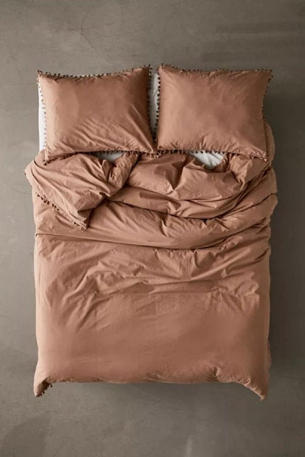 Boho Tassel Duvet Cover Set with Fringes - Queen Size Washed Cotton Comforter Cover in Cinnamon - Oversized Bohemian Bedding for Cozy Bedroom Decor & Guest Room Styling