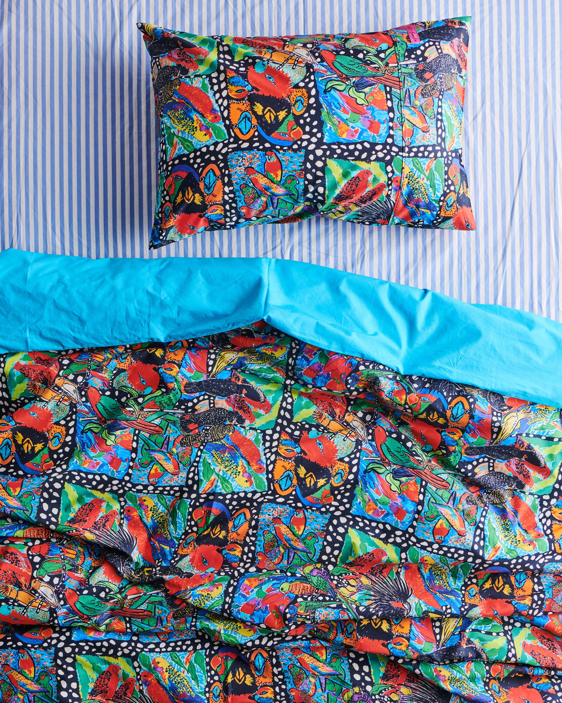 Kip&Co x Jenny Kee Parrots & Cockatoos Organic Cotton Pillowcase Set - Soft & Hypoallergenic Bedding for Kids & Adults - Perfect for Nursery, Guest Room & Bohemian Home Decor