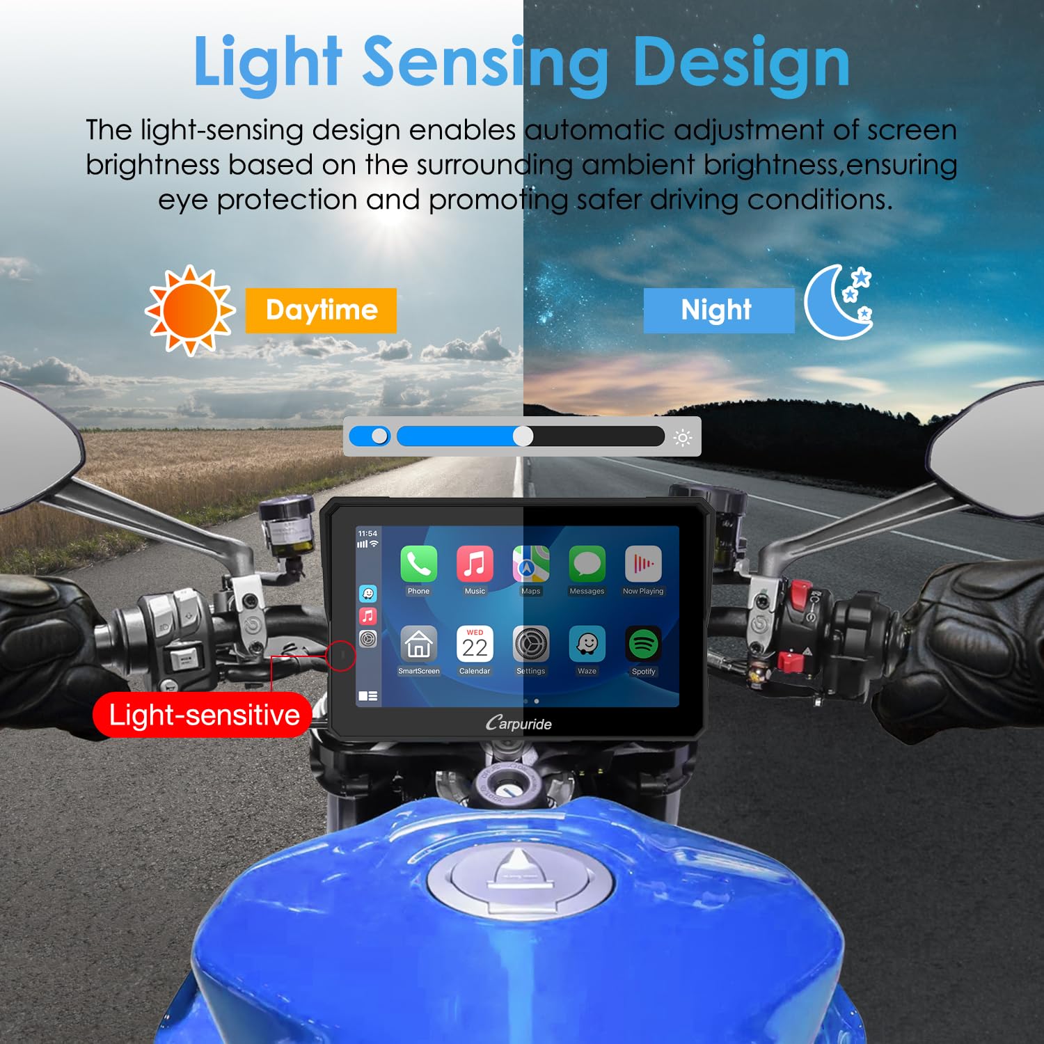 Carpuride W702 Pro 7-Inch Waterproof Motorcycle Touchscreen with Wireless CarPlay & Android Auto, Intercom Function, Enhanced Dual Bluetooth, Navigation, Compass - Perfect for Motorcycle Rides, Road Trips & Outdoor Adventures
