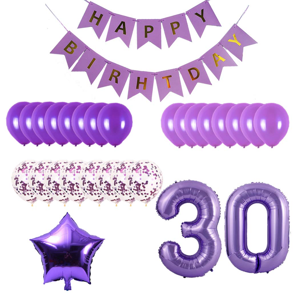 30th Birthday Party Decorations Kit - Happy Birthday Banner, Number 30 Balloons & Party Supplies - Purple Theme Birthday Celebration Pack for Women & Men | Perfect for Milestone Birthdays, Surprise Parties & Anniversary Decorations
