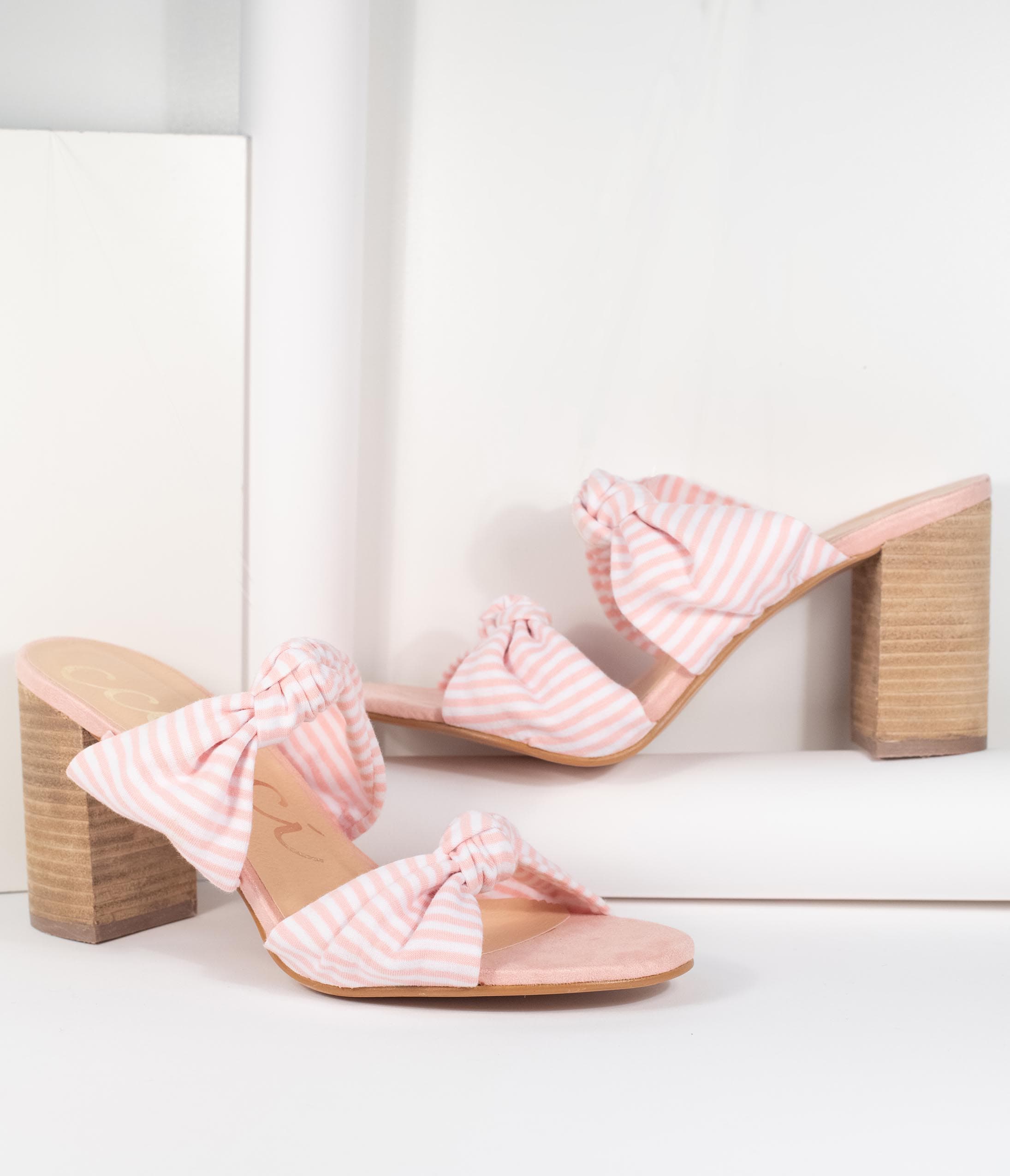 Stylish Pink & White Striped Block Heel Sandals for Women - Perfect for Summer Outfits, Weddings & Beach Vacations