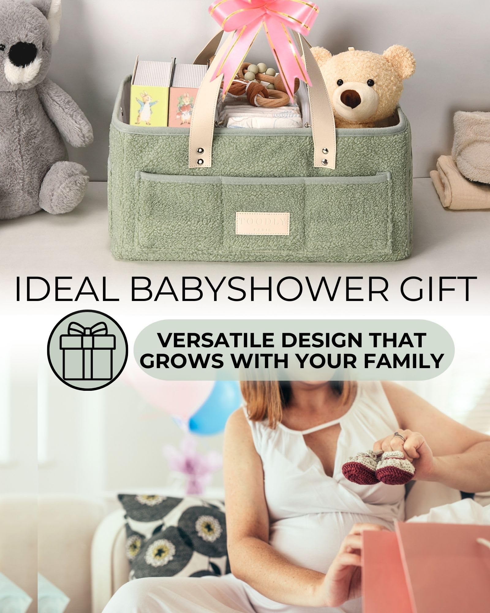 Portable Baby Diaper Caddy Organizer with Changing Mat & Burp Cloth - Soft Teddy Fleece Diaper Station for Nursery - Multi-Compartment Baby Basket for Diapers, Wipes & Essentials - Perfect for Nursery, Travel & On-the-Go Diaper Changes