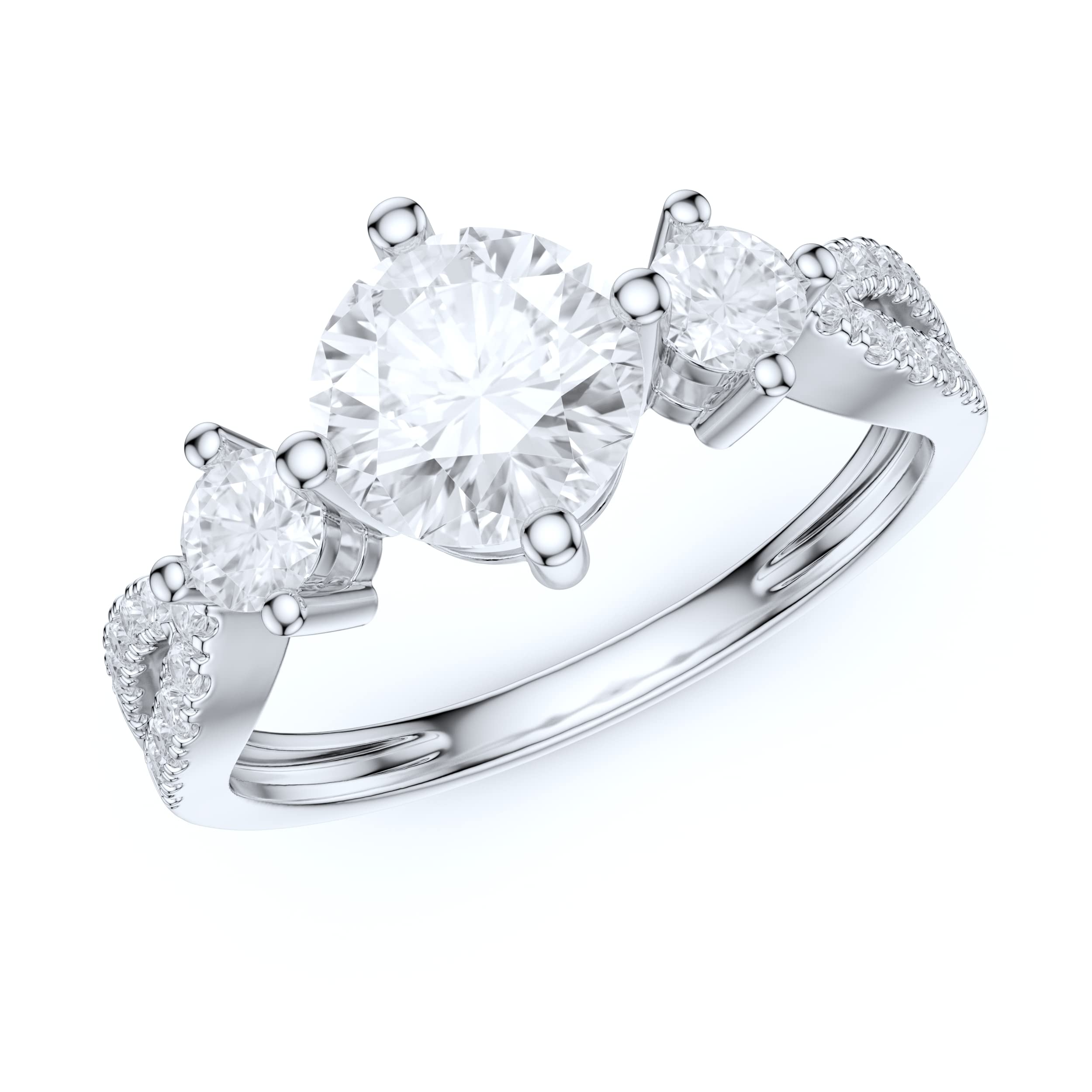 10K White Gold Pave Split Shank 1 Carat Simulated Diamond or Genuine Moissanite Engagement Ring for Women - Perfect Promise Ring, Wedding Band & Anniversary Gift for Her