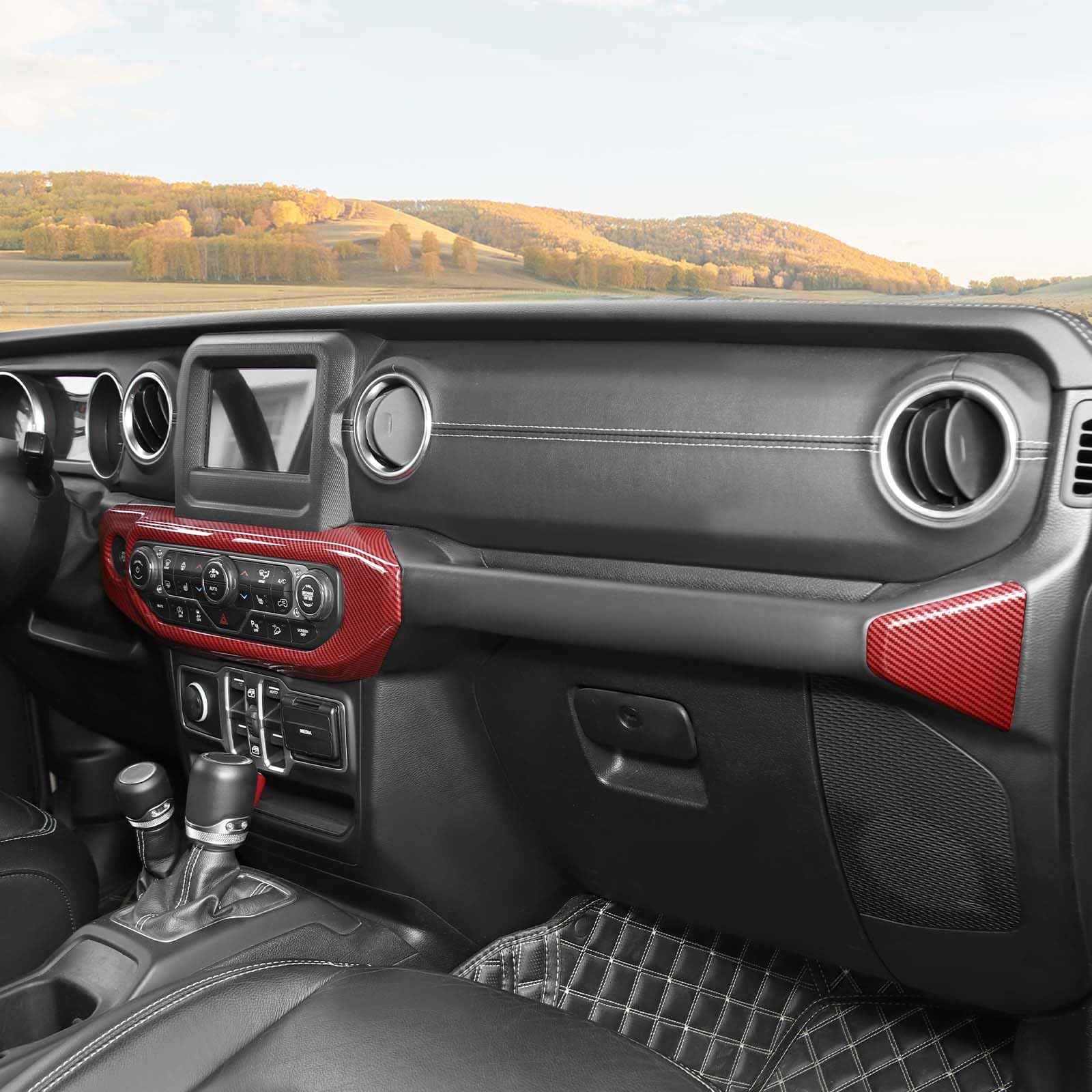 Red Carbon Fiber AC Control Panel Trim Cover for Jeep Wrangler JL/JLU & Gladiator JT (2018-2023) - Interior Dash Upgrade Accessory | Perfect for Off-Roading & Customization