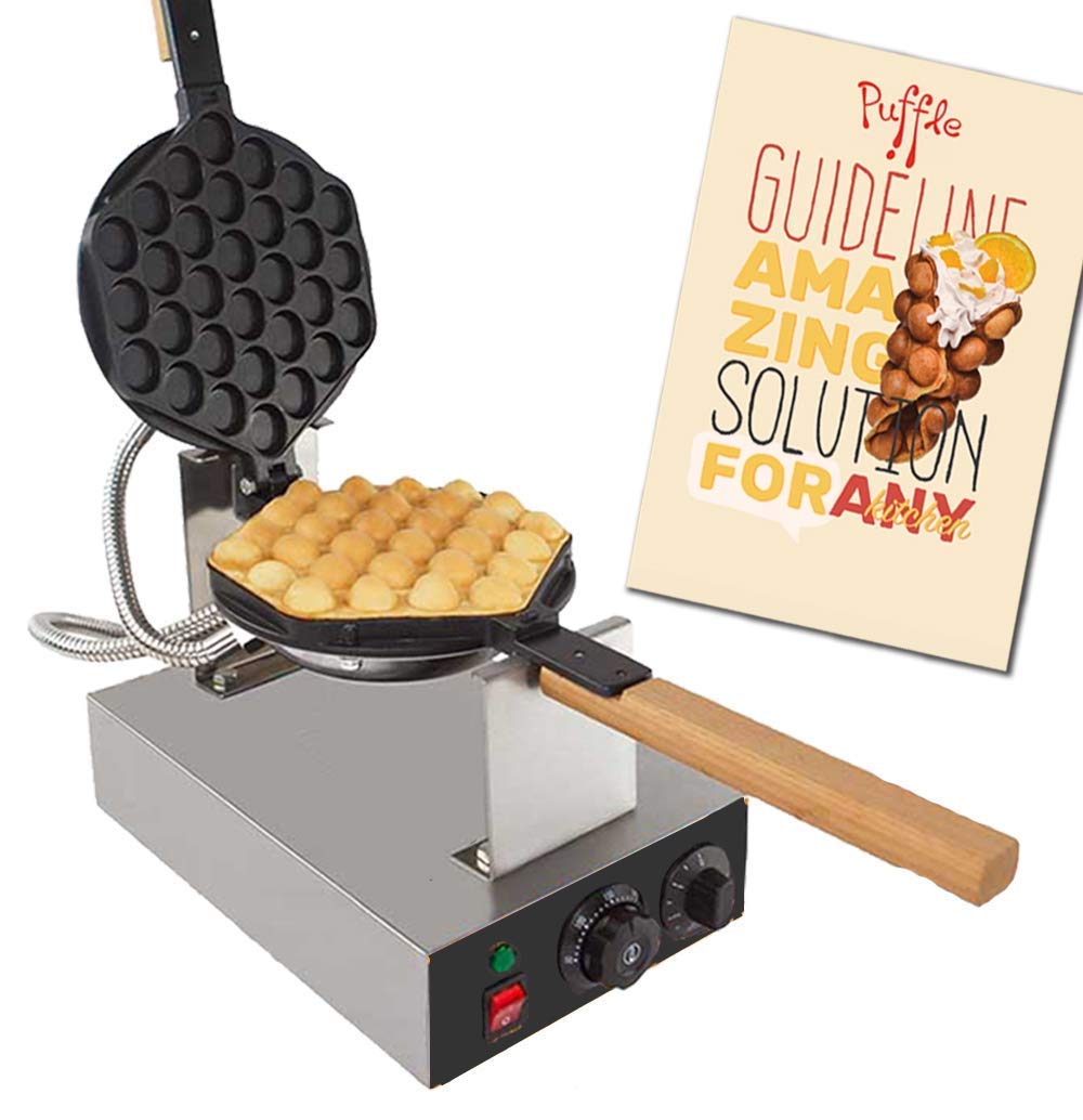 Nonstick Rotating Bubble Waffle Maker - Hong Kong Style Egg Puff, Eggettes & Belgian Waffles - Perfect for Home Kitchen, Breakfast, Dessert & Party Snacks (220V EURO Plug)