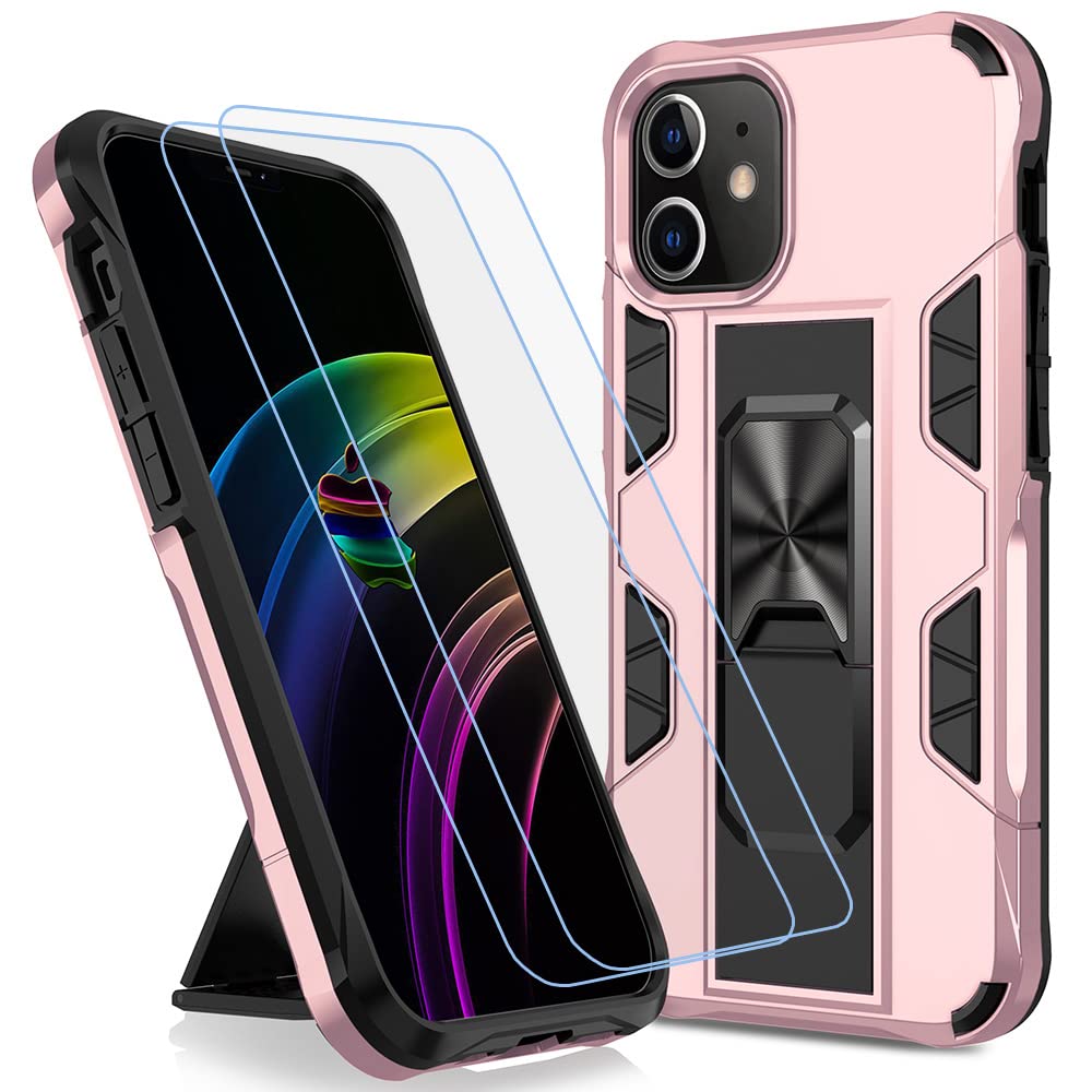 Military Grade Shockproof iPhone 12/12 Pro Case with Tempered Glass Screen Protector & Kickstand - Perfect for Outdoor Adventures, Work, and Daily Protection