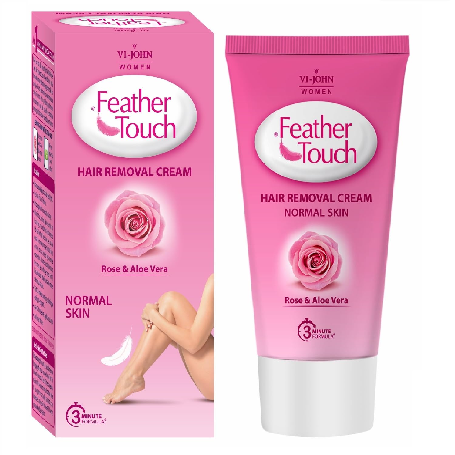 VI-JOHN Feather Touch Rose & Aloe Vera Hair Removal Cream for Sensitive Skin - Gentle Formula for Legs, Underarms, Bikini Line & Arms - 40g (Pack of 4) | Painless Hair Remover for Smooth Skin at Home or Travel