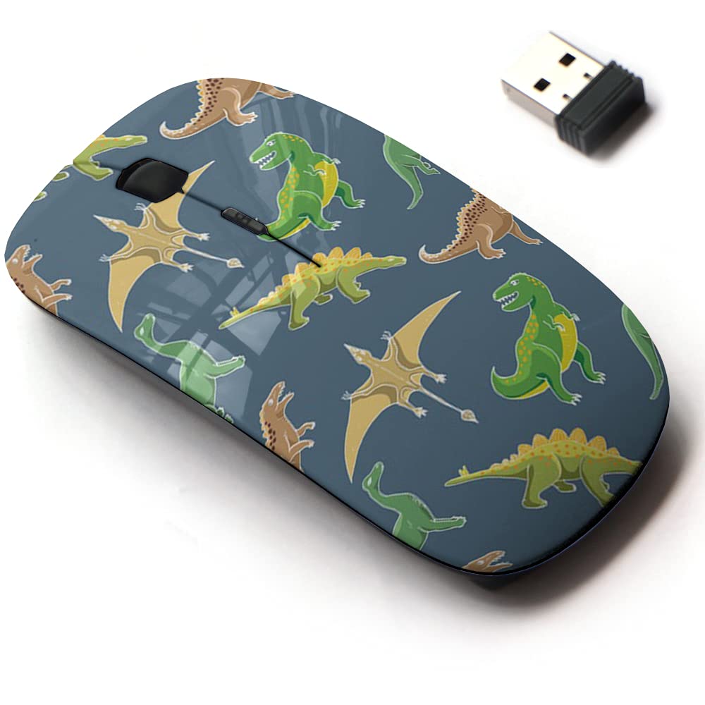 2.4G Wireless Mouse with Cute Dinosaur Pattern - Ergonomic Silent Click for Laptop, PC, Mac - Includes Nano USB Receiver - Perfect for Office, Gaming & Home Use
