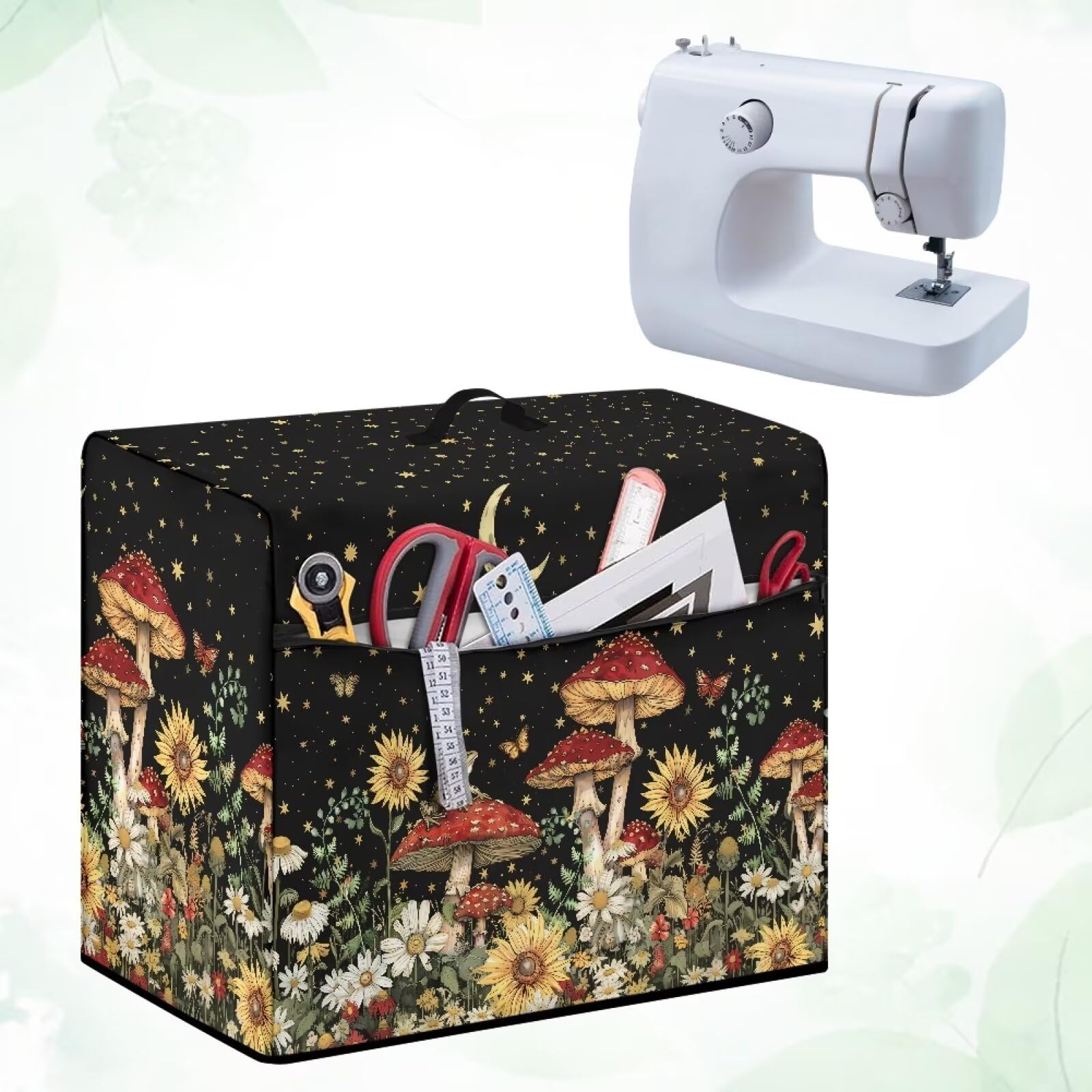 **Large Sewing Machine Dust Cover with Mushroom & Floral Pattern - Universal Fit for Most Standard Sewing Machines - Perfect for Home, Studio & Craft Room Decor (CZB50)**