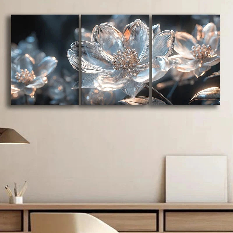 3-Piece Abstract Blue and White Floral Metal Wall Art - Ready to Hang Modern Home Decor for Living Room, Bedroom & Office