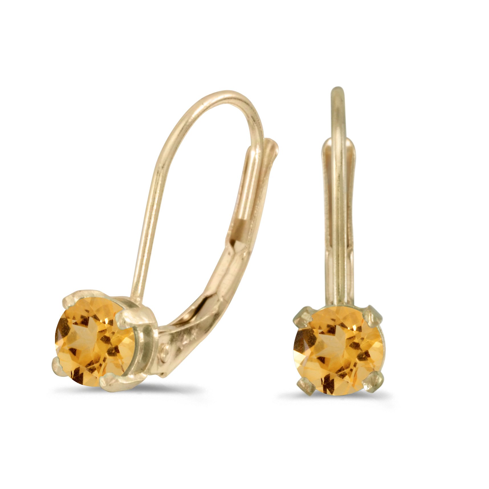 14K Yellow Gold 4mm Round Citrine Lever-Back Earrings for Women - Elegant Dangle Earrings for Party, Wedding & Everyday Wear