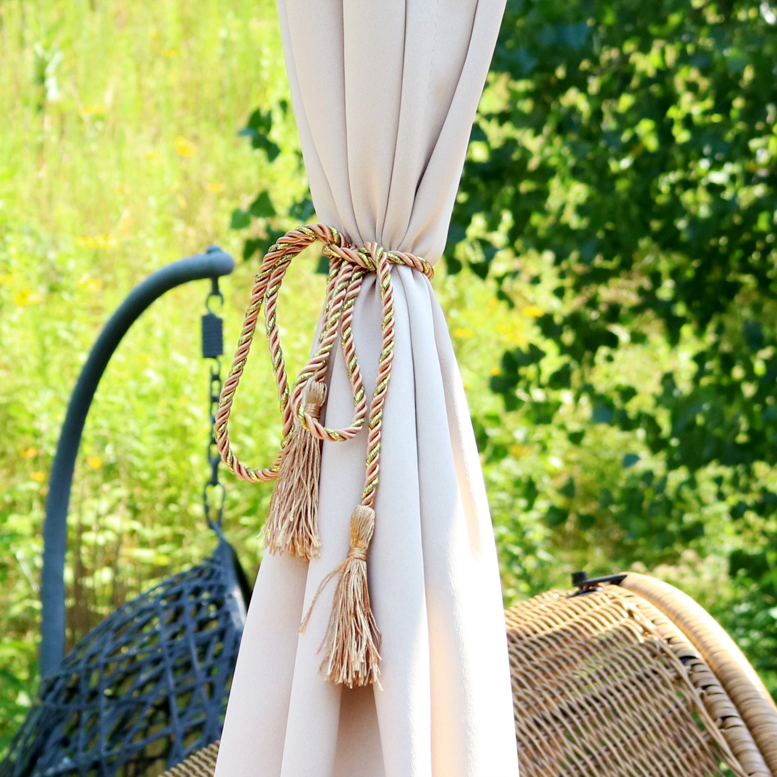 Sunnydaze Decorative Rope Curtain Tiebacks with Tassels - Indoor Outdoor Window Drapes Holder for Living Room, Bedroom, Patio & Porch Decor