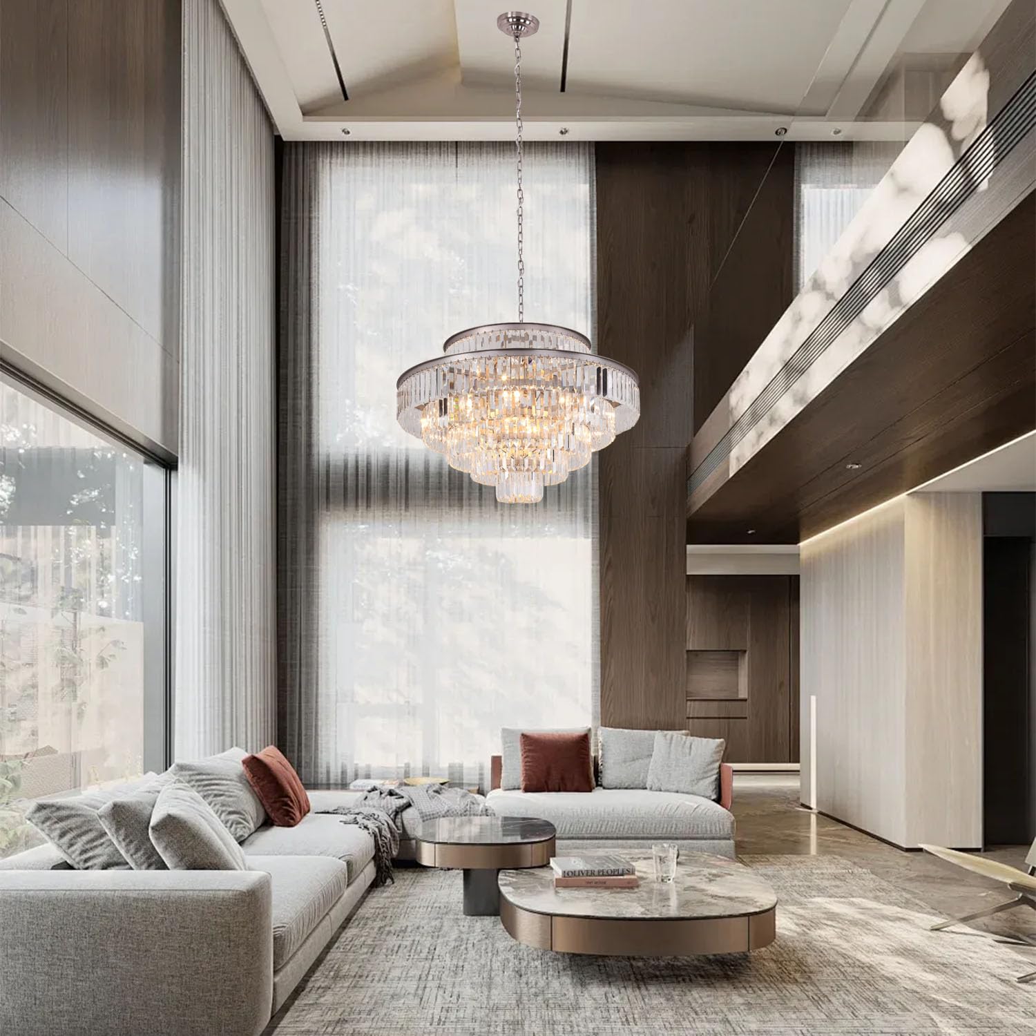 Modern Round Crystal Chandelier - 7-Tier 17-Lights Nickel Finish for Dining Room, Living Room, Bedroom & Entryway - Elegant Lighting Fixture for Home Decor & Wedding Venues